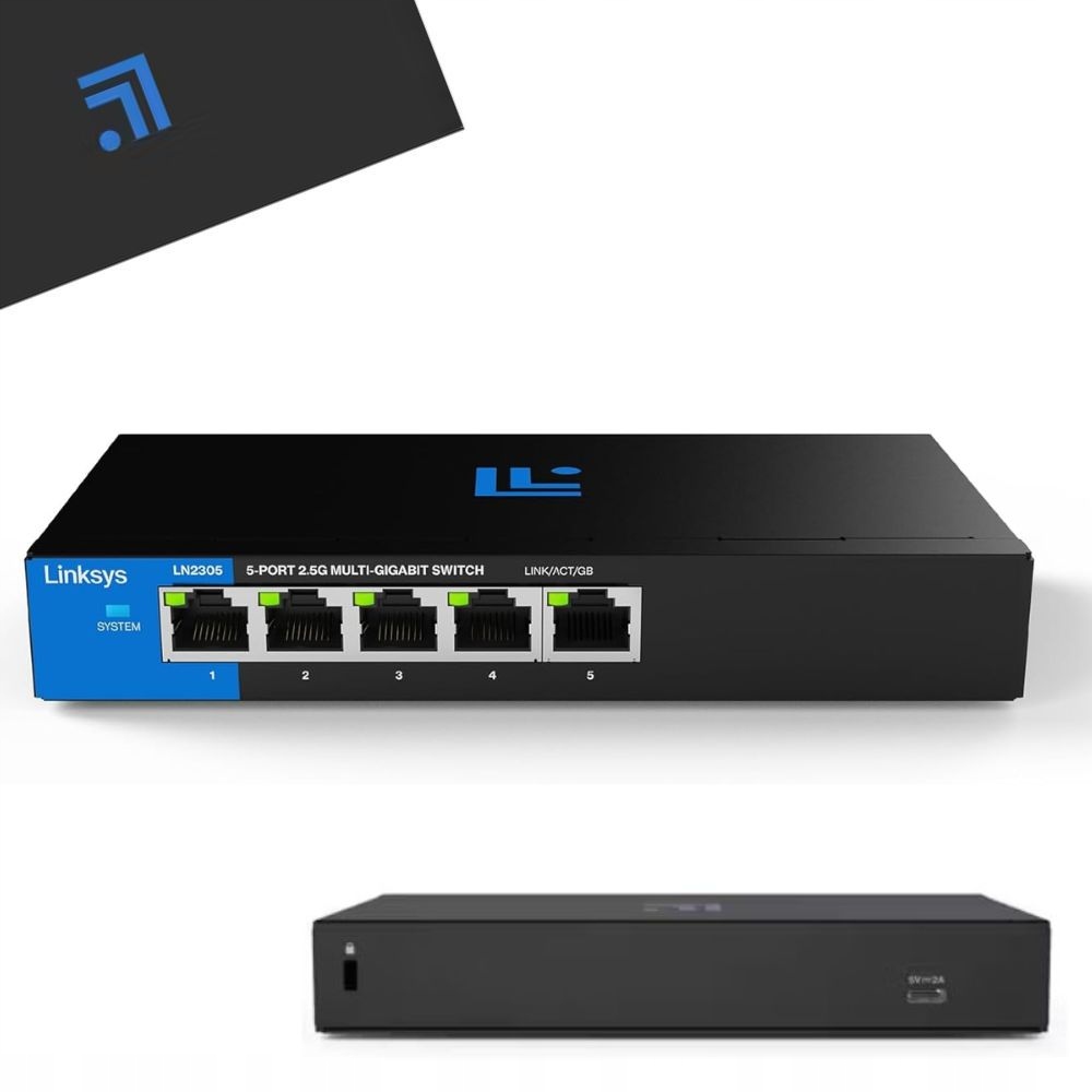 Sieťový Prepínač Linksys 2.5 G 5 Portový Unmanaged Prepínač LN2305