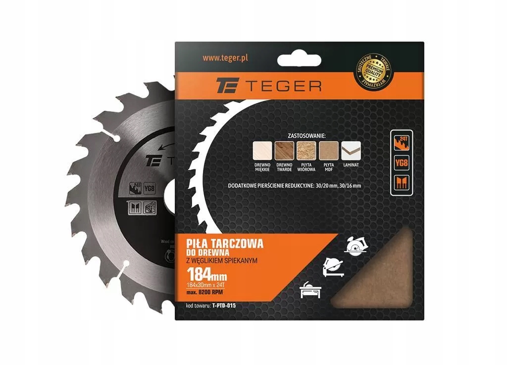 Piła tarczowa do drewna z węglikiem spiekanym 184x30x24T / TEGER, T-PTD-015 Kod producenta T-PTD-015