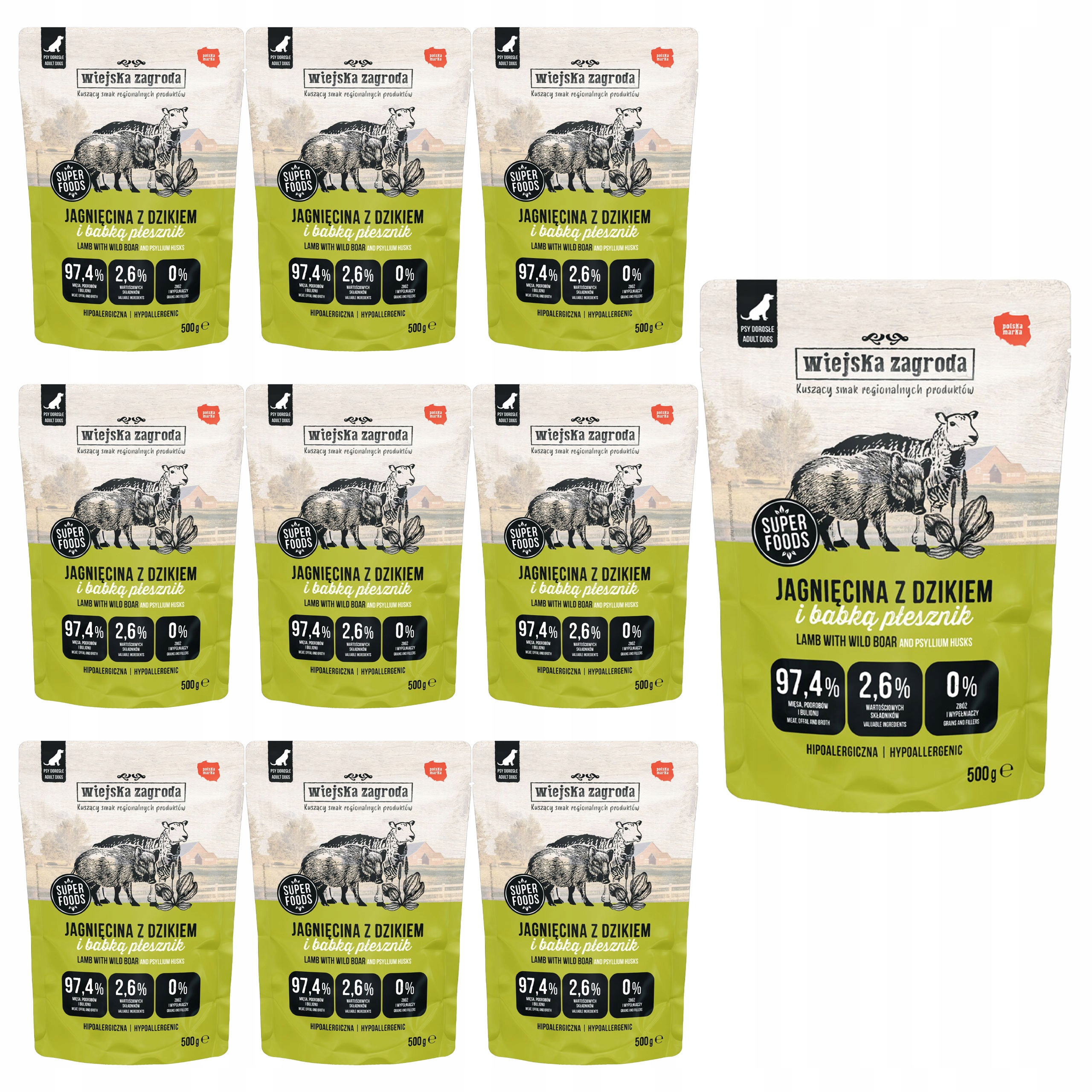 Levně Wiejska Zagroda krmivo pro psa Jehněčí s divočákem 10 x 500 g