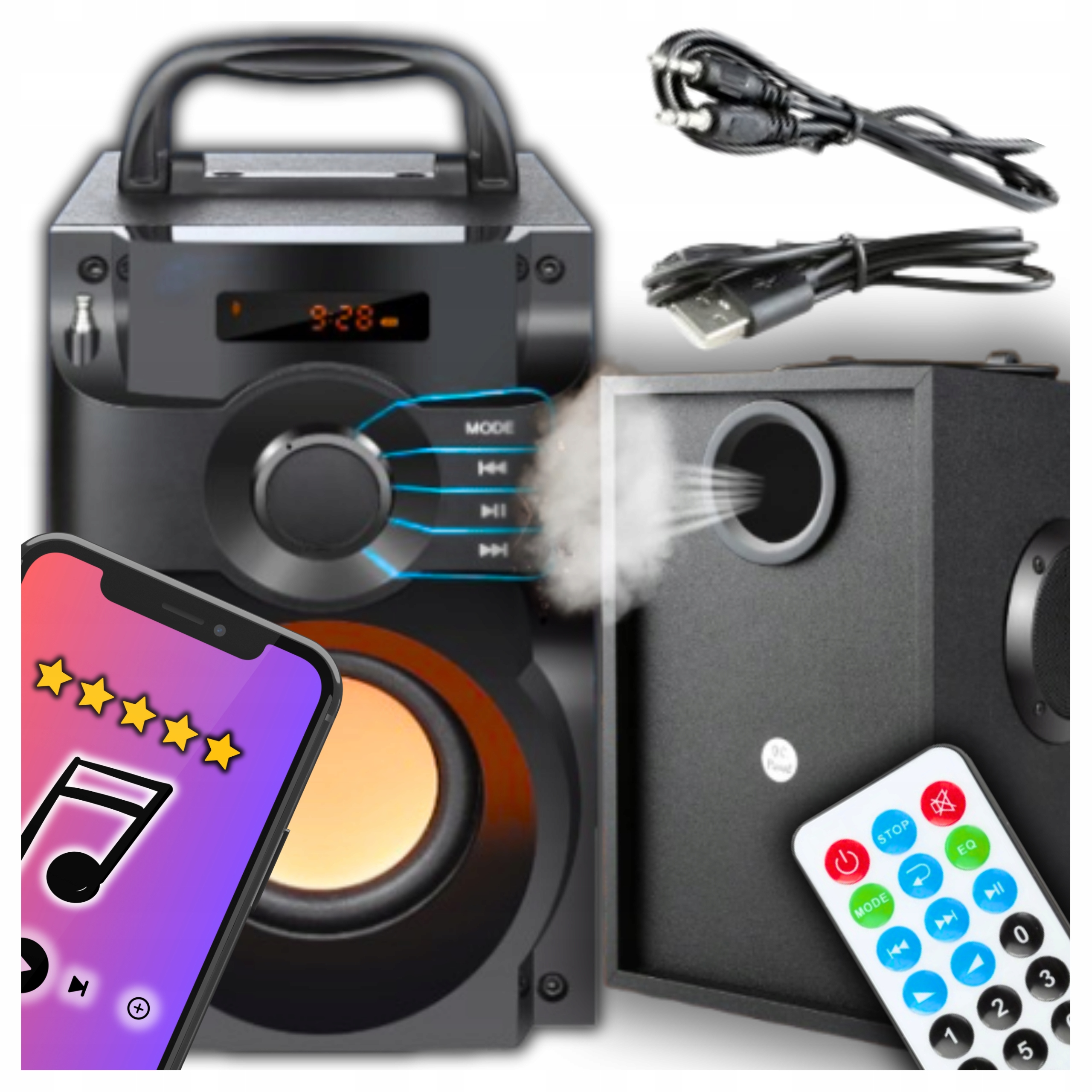 Bezdrátový Reproduktor Bluetooth Přenosný Aux Usb Rádio Fm Boombox Dálkové Ovládání