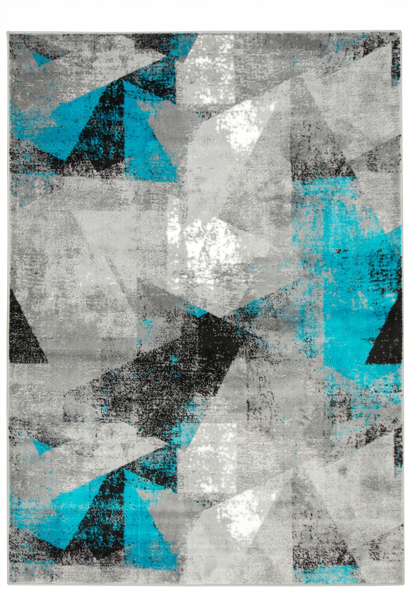 

120x170 cm Dywan W Trójkąty Turkusowy Krem Szary