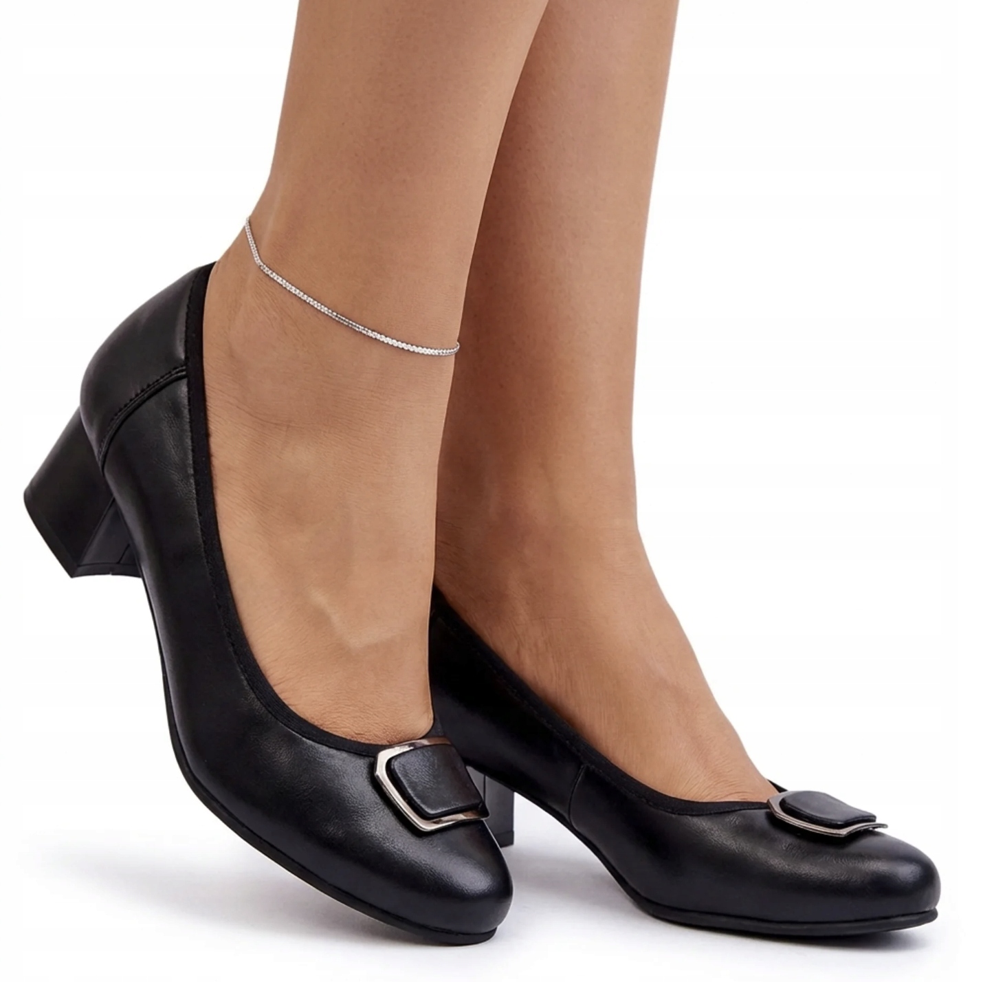 Skórzane Czółenka Półbuty Damskie Na Obcasie Cambell 19413 Czarne Buty 38