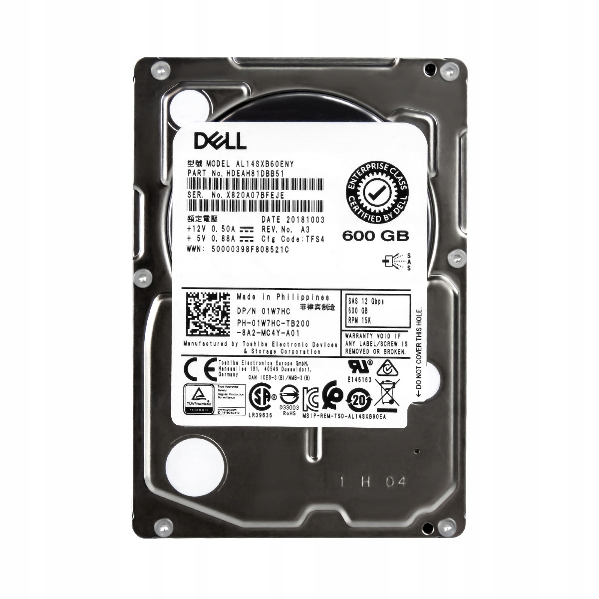 Dell 01W7HC 600GB SAS-3 15K 128MB 2.5'' AL14SXB60ENY