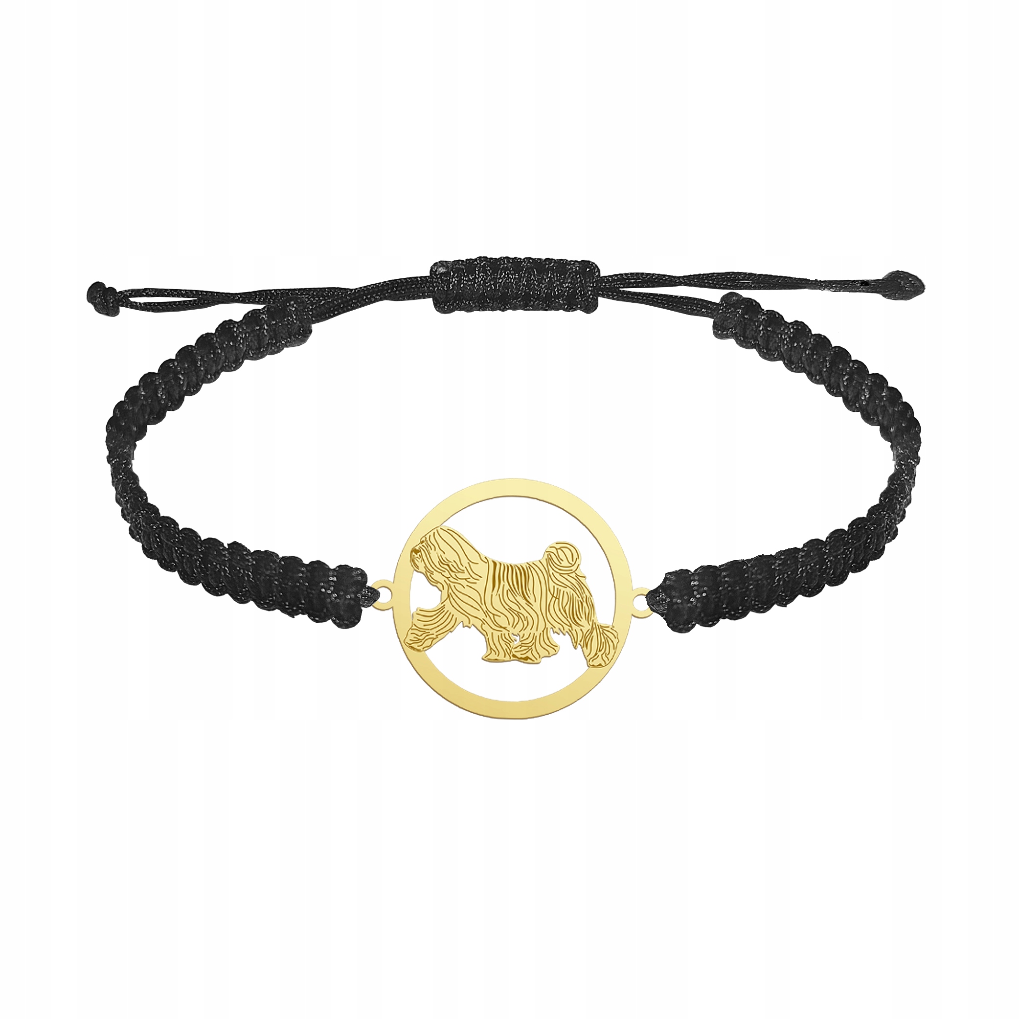 Zlatý náramek se psem Tibetský teriér Stříbro 925 Pánský Makramé Gravírování