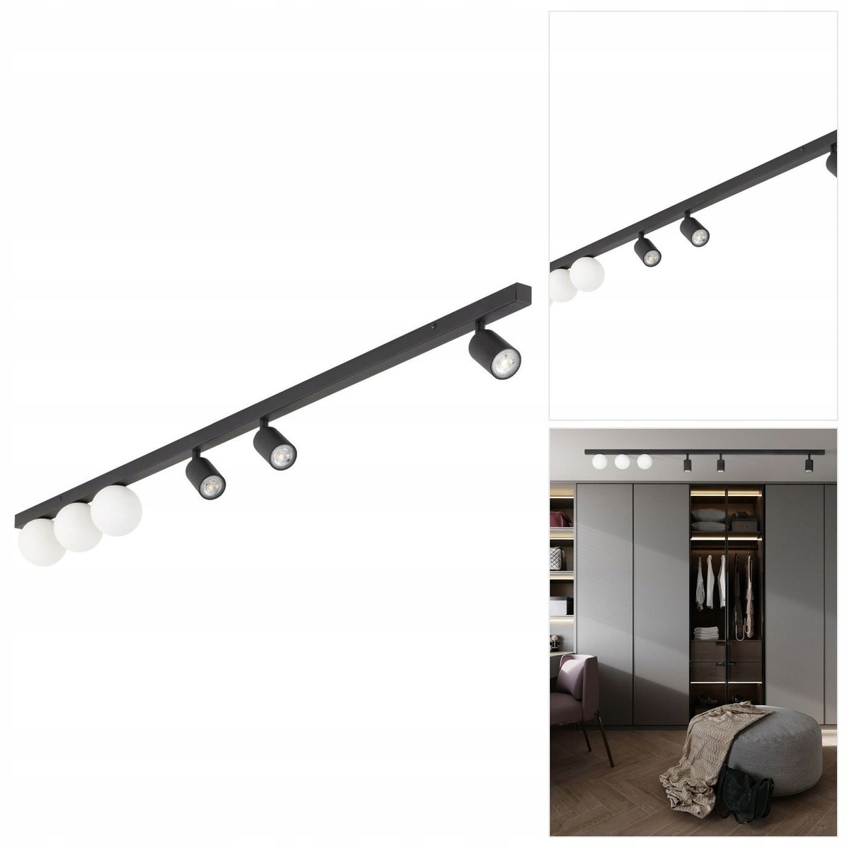 Stropní svítidlo černá Vox Led s nastavitelným bodovým osvětlením Tk Lighting
