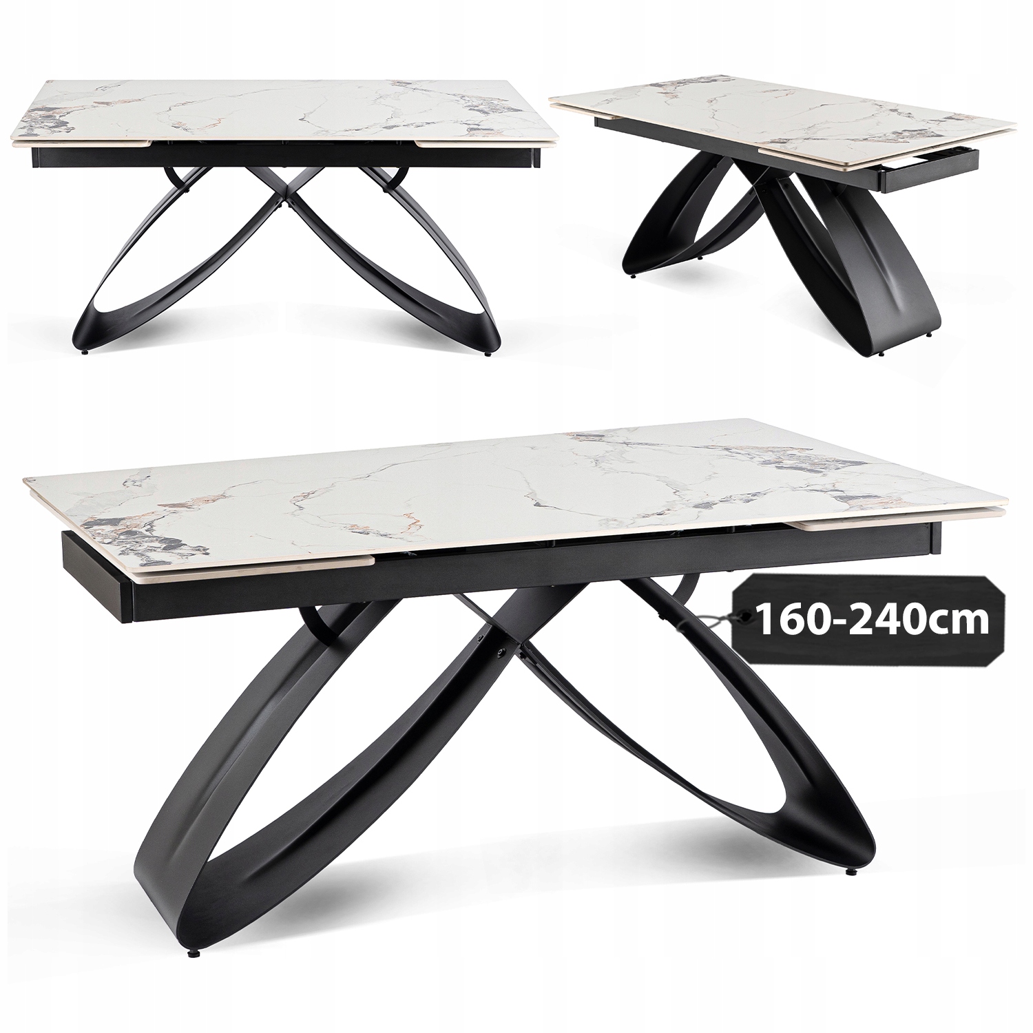 Keramický rozkládací stůl Umělý Kámen Na Bázi Křemene do jídelny Bílý Luigi 160/240