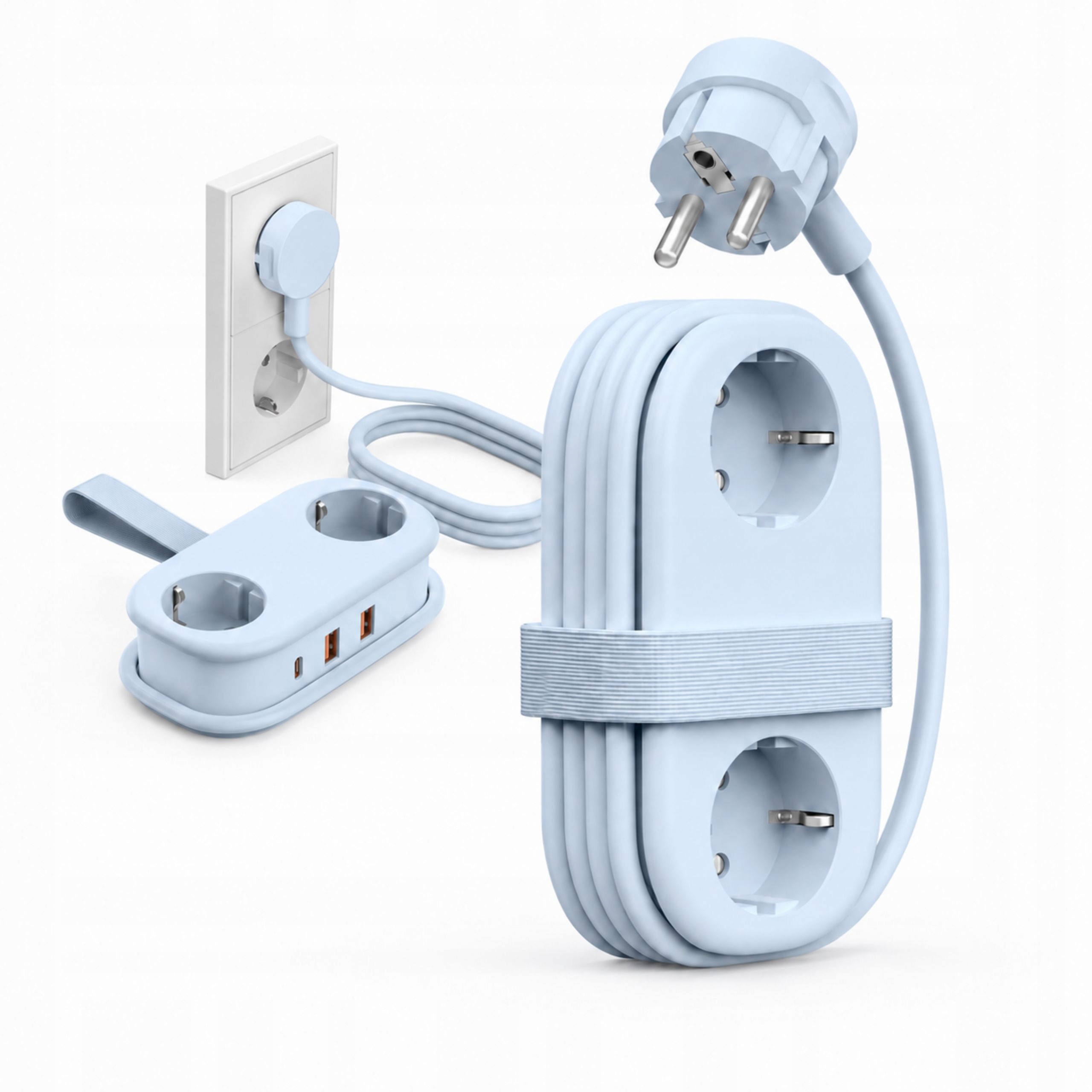 Listwa zasilająca Orico AP3 20W GaN 5w1 2x Ac 2x Usb-a 1x Usb-c niebieska