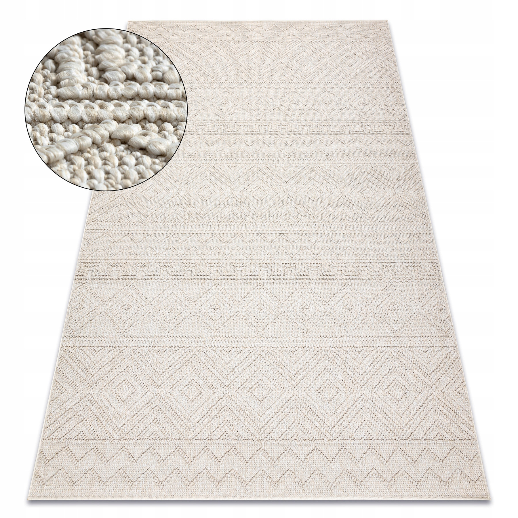 Koberec Smyčkový Strukturovaný Jersey Romby krém Boho 120 x 170 cm