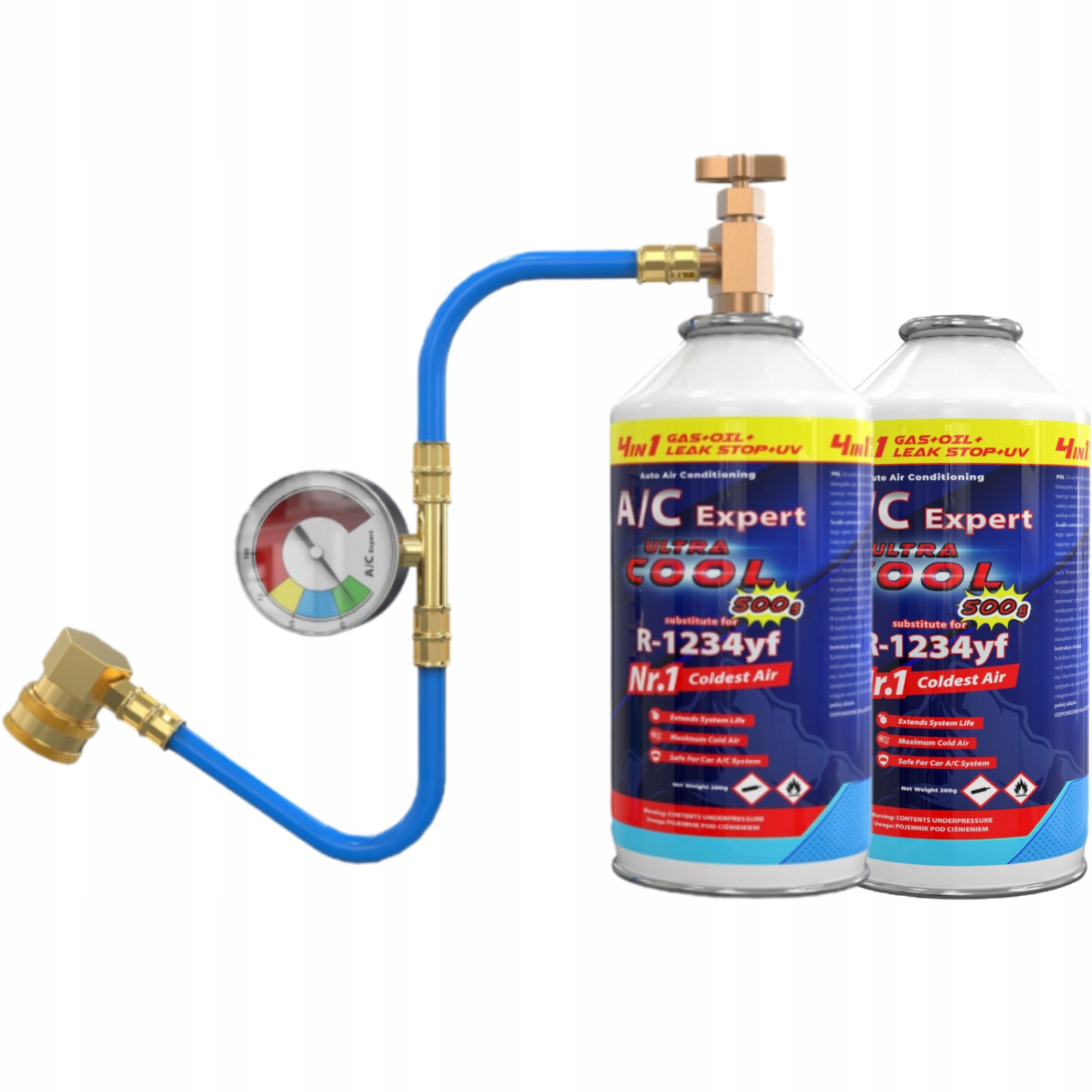 Servisní sada klimatizace R1234yf 4v1 (2x) Manometr Ac Expert
