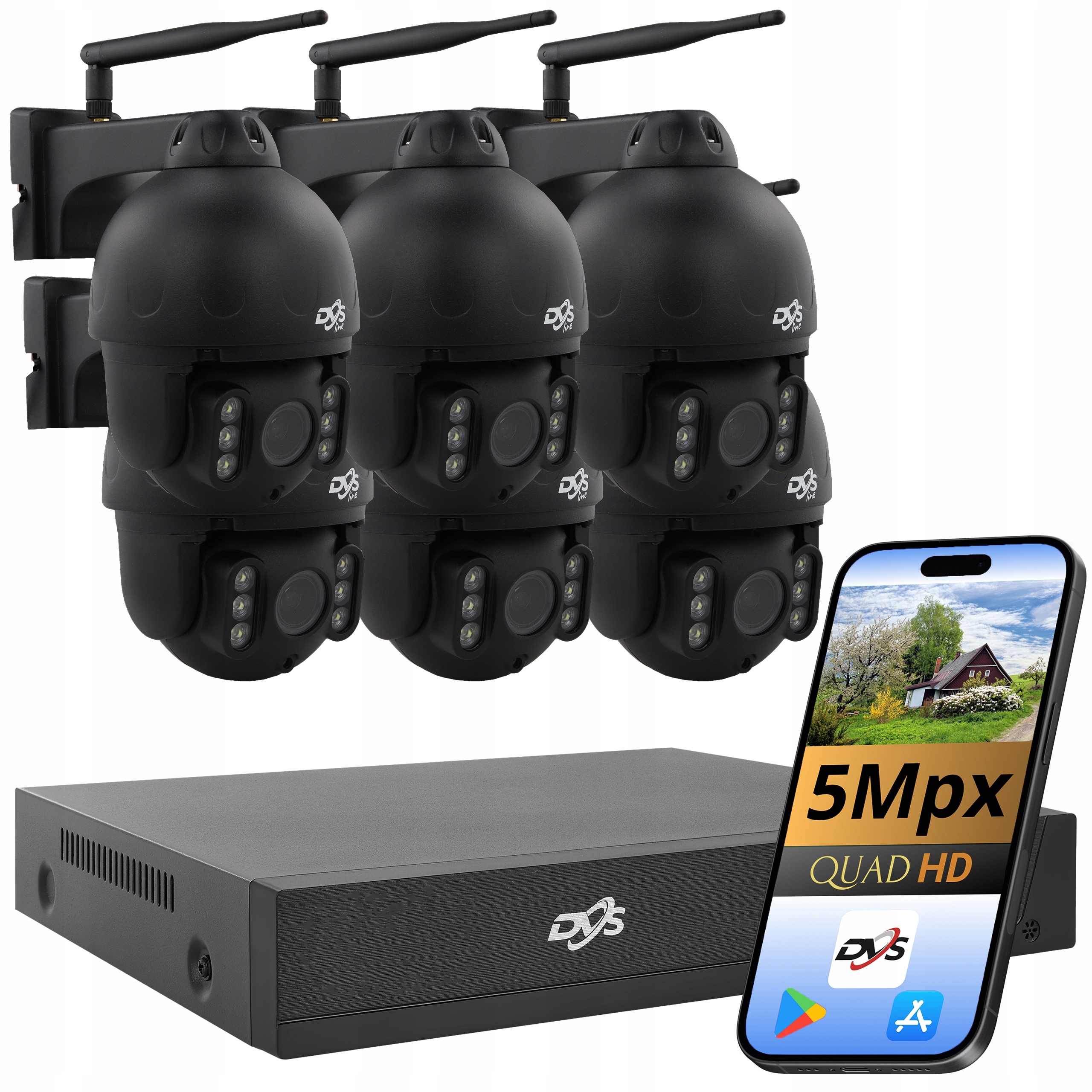 Set Wifi Kamera 6 Rotačná Čierna Vonkajšia 5Mpx Kamera Na Monitorovanie
