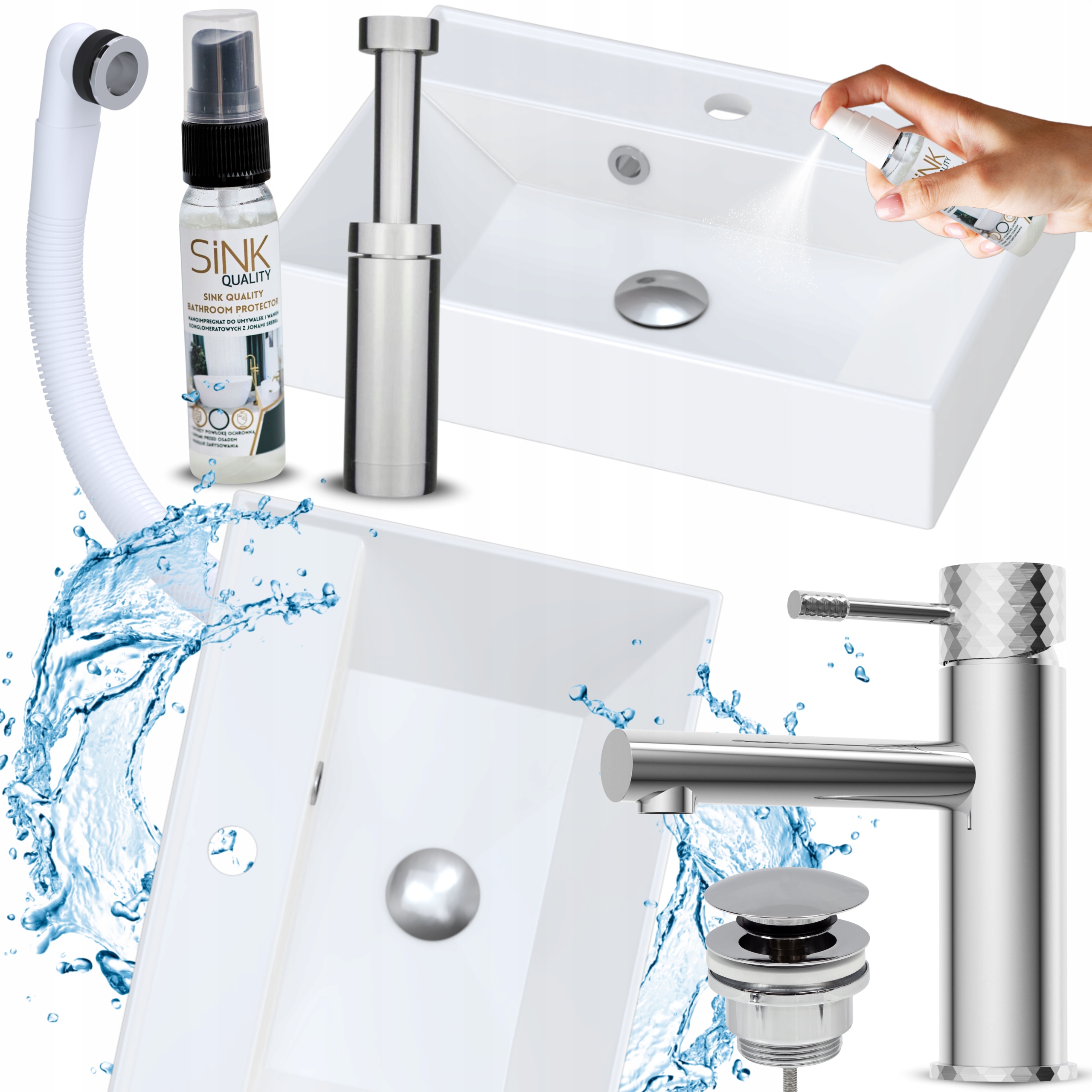 Umyvadlo Nástěnné 50 nástěnné Obdélníkové Bílé s Baterií Set