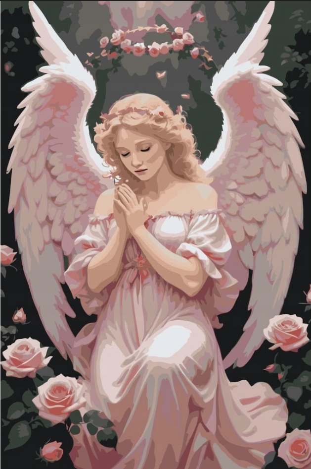 Diamantová výšivka Anděl Růžový Anděl Anielica Náboženství Modlitba Velký 80 x 120 cm