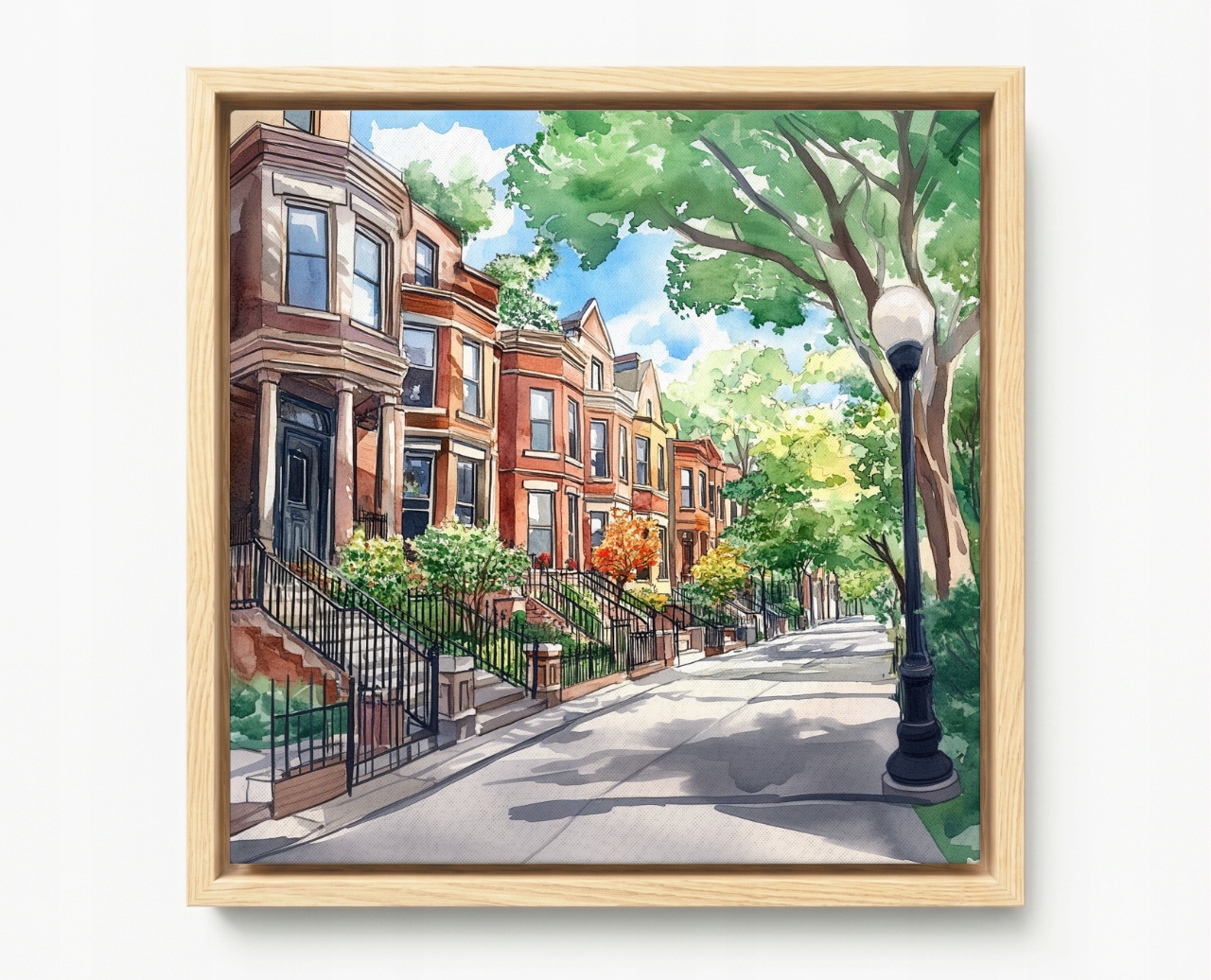 Obraz Rám Americký Box Město Ulička Domy Brownstone Amerika Usa 60x60