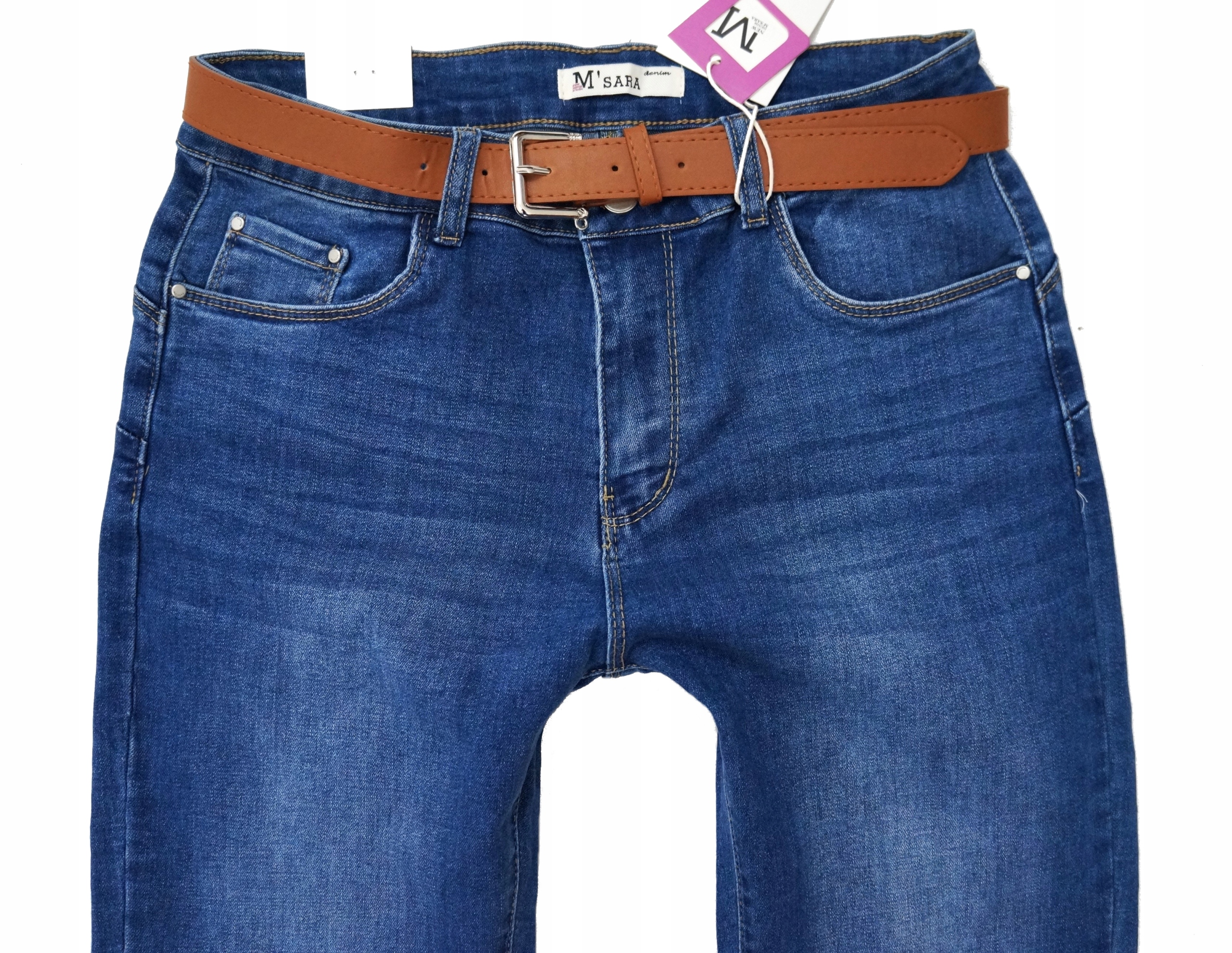 M.SARA DAMSKIE SPODNIE WYSZCZUPLAJĄCE JEANSY PROSTE NOGAWKI DŁUGIE PASEK Rozmiar 44