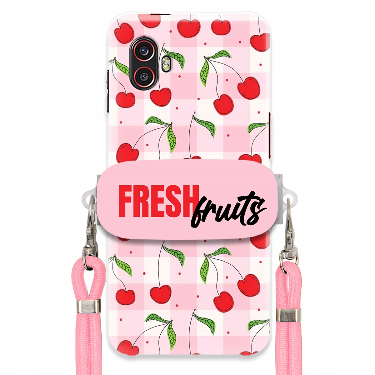 Pouzdro pro Samsung Xcover 6 Pro Case Držák Šňůrka Růžová Fresh Fruits Mřížka