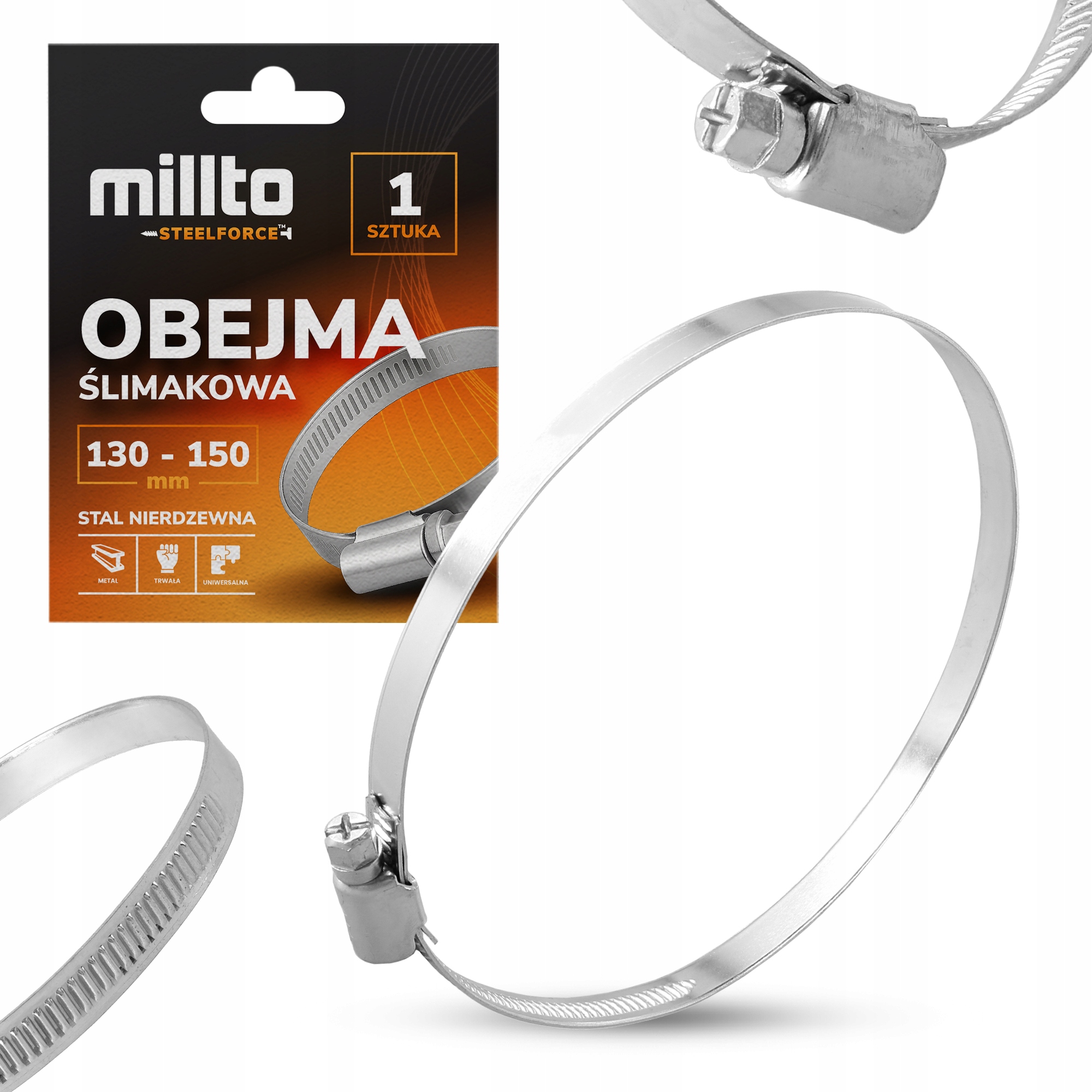 Opaska Zaciskowa Metalowa 130-150 mm Cybant Obejma Ślimakowa Skręcana Nq-m