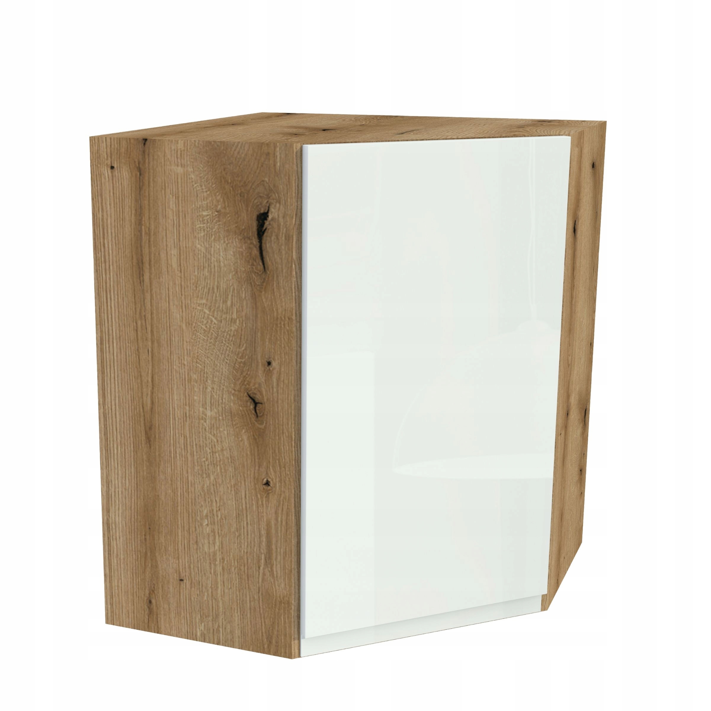 Horní rohová skříňka 60/72 Frezo Dub Evoke přední Bezúchytková Bílá Lesklá