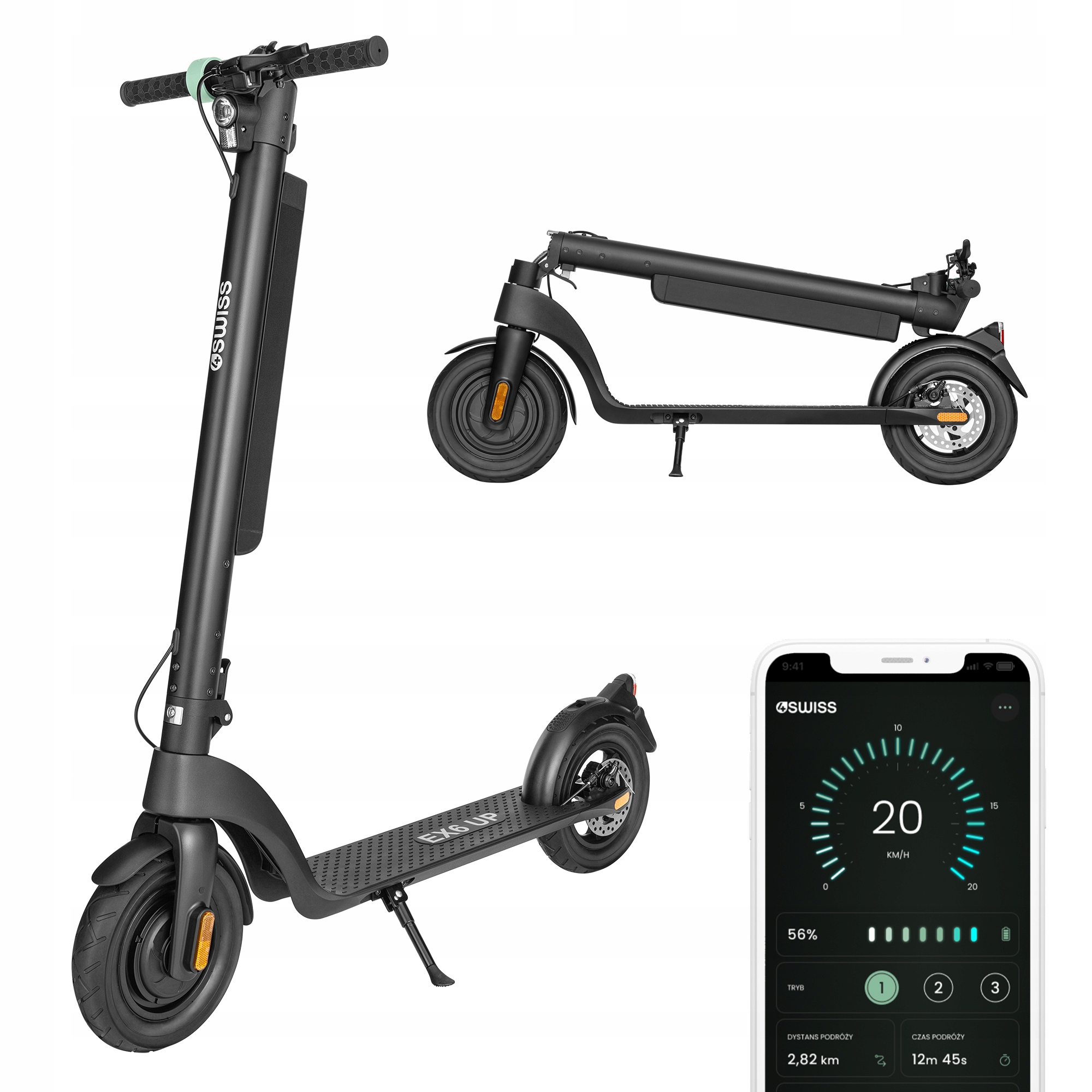 Hulajnoga Elektryczna 4Swiss EX6 Up Moc 350W Lekka 15 kg Miejska Składana