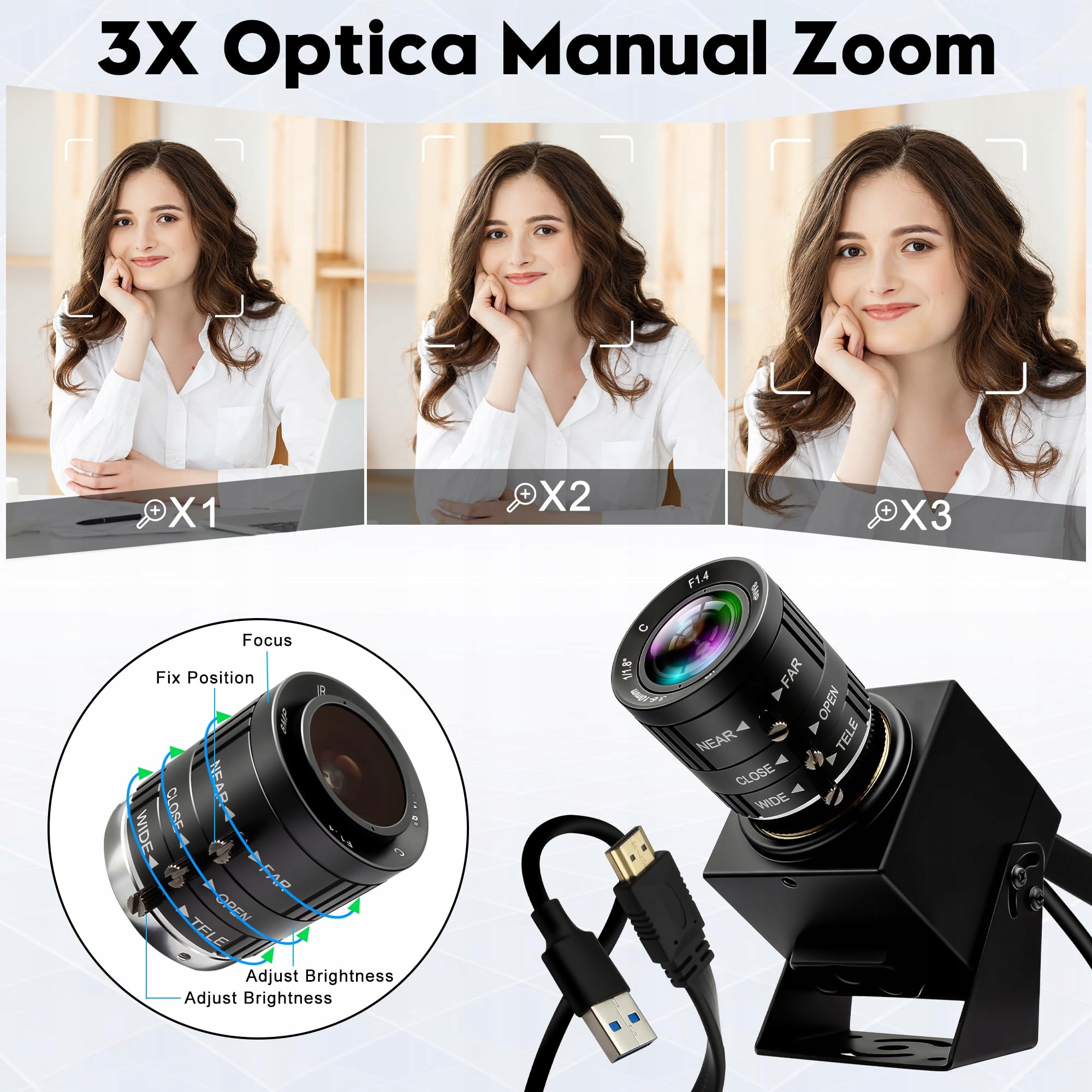 ELP Kamera 4K 60fps USB HDMI Zoom 3x Kamera Do Komputera TV Projektora — miniatura 4