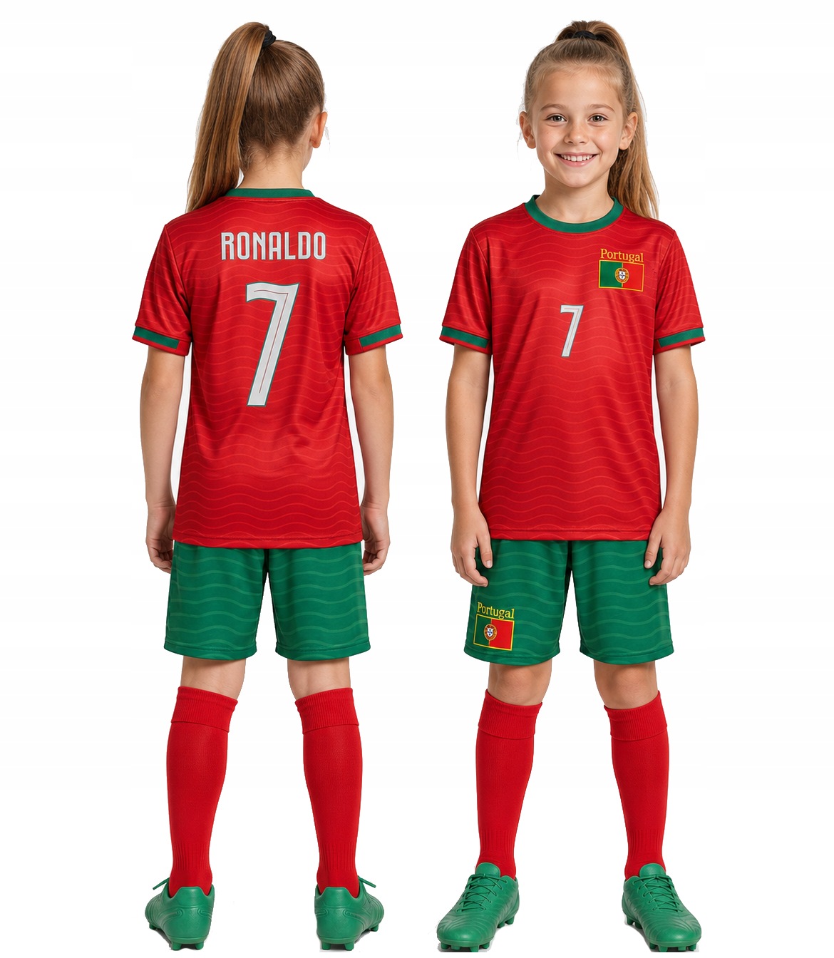 Strój Piłkarski 3w1 Ronaldo 7 Koszulka Spodenki Getry-skarpety 140 cm