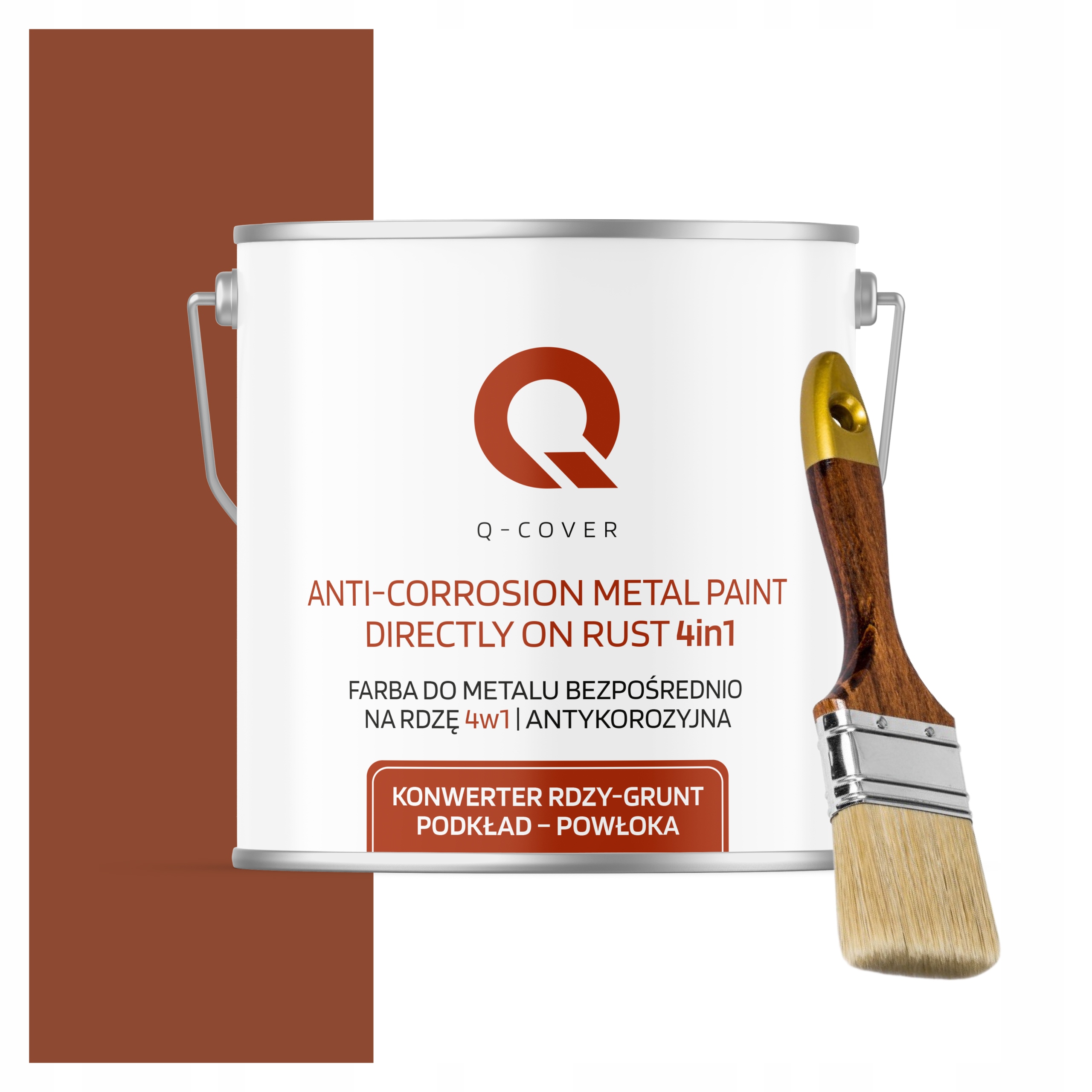 Farba na kov antikorózna 5L saténová farba tehlová štetec Ral 8004