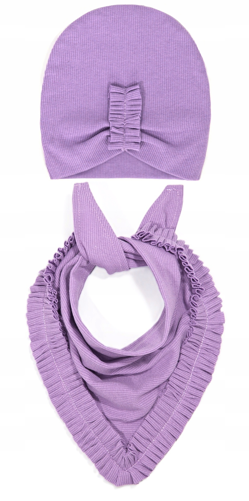 KOMPLET WIOSENNY DZIECIĘCY BAWEŁNIANY PODWÓJNY CZAPKA CHUSTKA FIOLETOWY