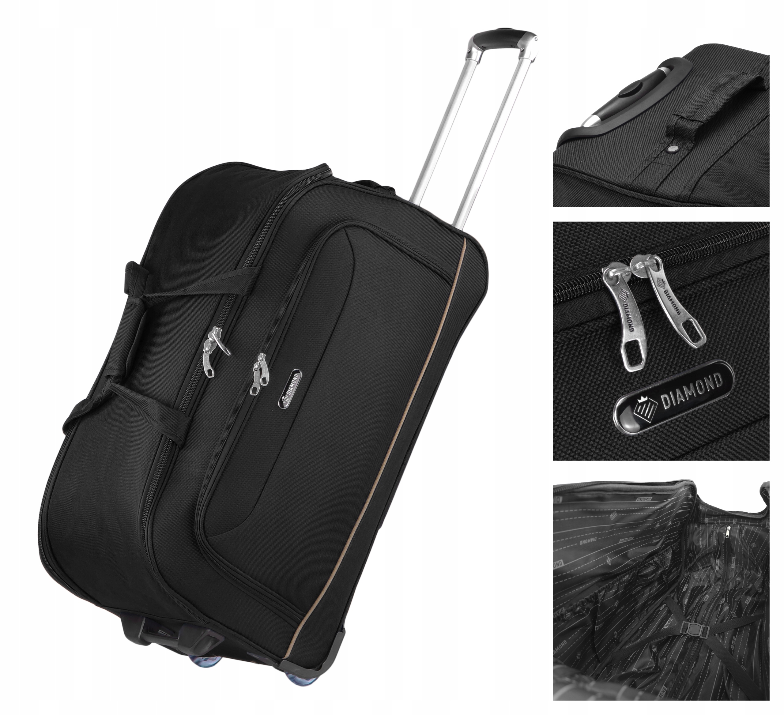 Velká Cestovní Taška Na Kolečkách, Kufr S Rukojetí, Černá Diamond