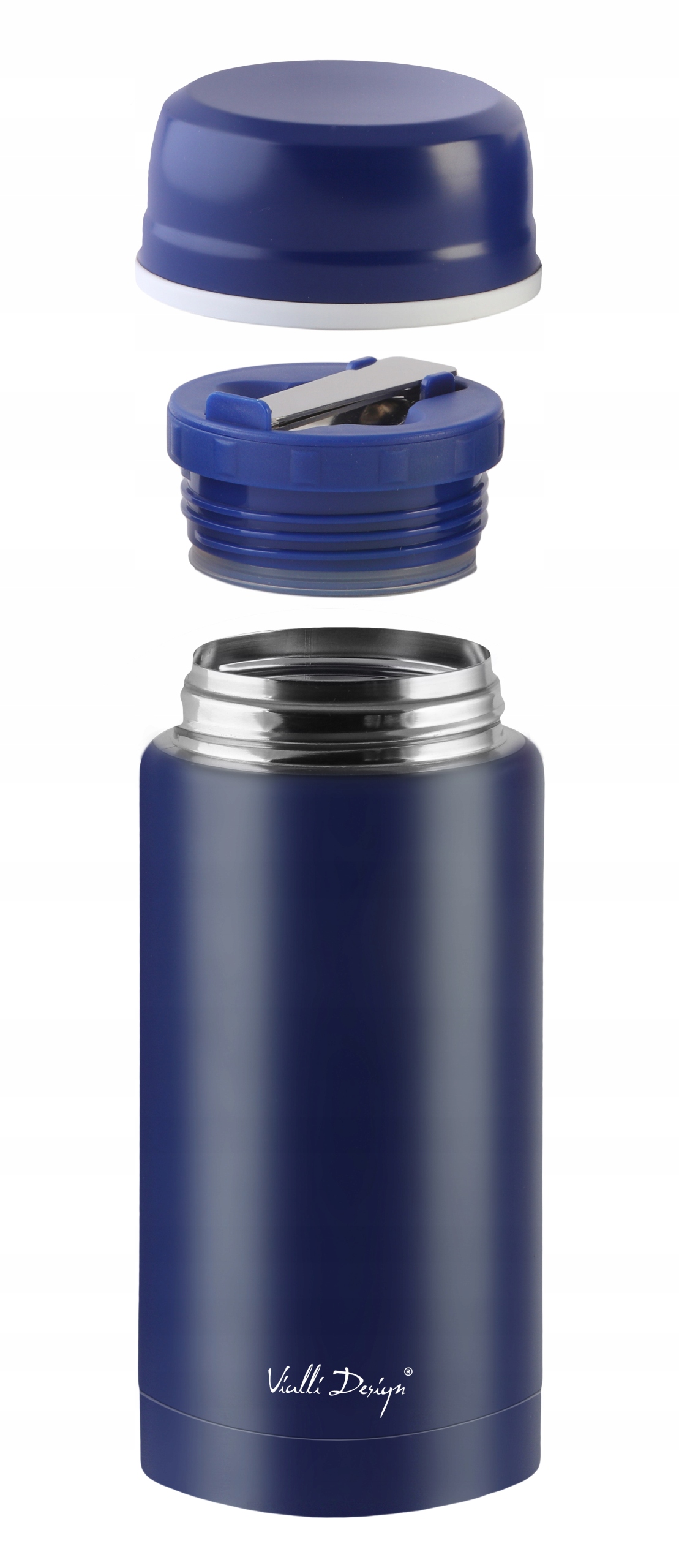 GRANATOWY TERMOS FUORI OBIADOWY ZUPĘ ŻYWNOŚĆ NAPOJE SZCZELNY 0,75 L + ŁYŻKA Kolor dominujący odcienie niebieskiego