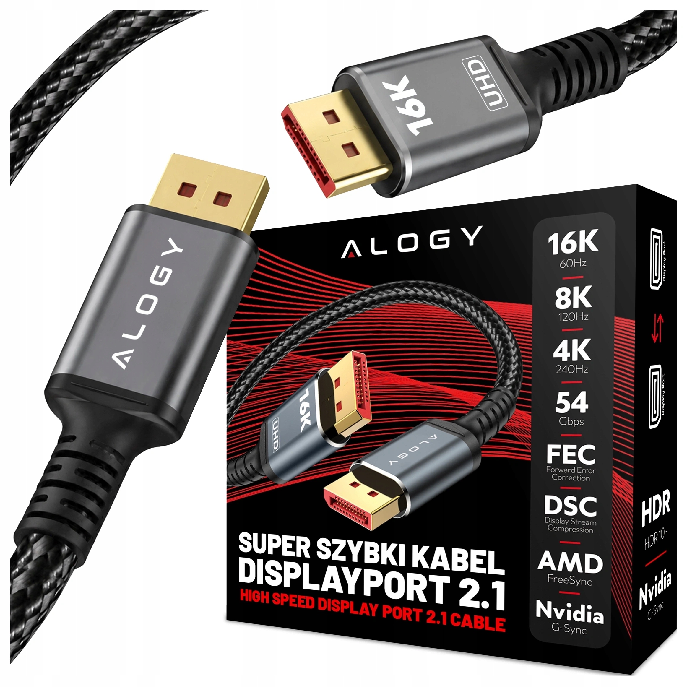 Kabel DisplayPort 2.1 3M Przewód do monitora Dp 4K/240Hz Dsc Freesync Gsync