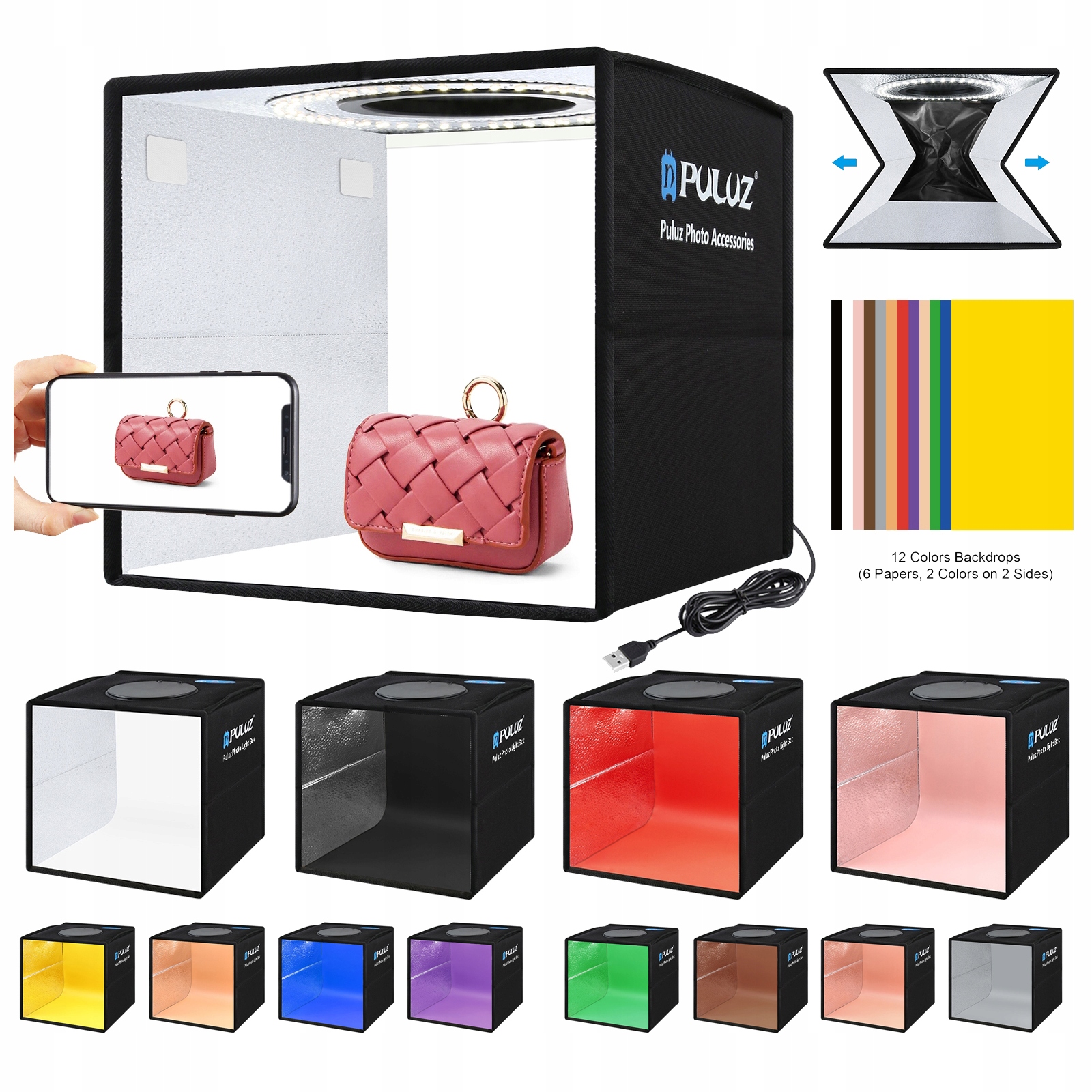 Stan Nestíněný Stůl 25 x 25 cm Led 24W 6x Pozadí Skládací Usb Mobilní