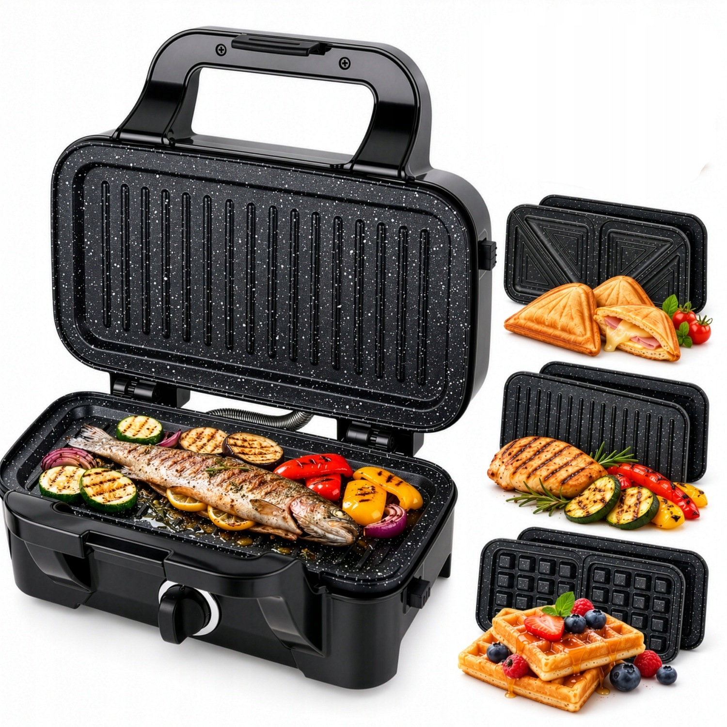 Opékač 3v1 Vaflovač Gril Panini Toustovač Regulace Teploty 1500 W