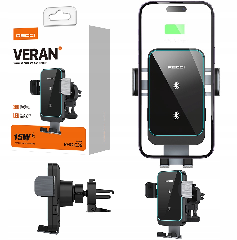 Držák Do Auta S Kostkou A Rychlou Indukční Nabíječkou Qi 15W S Led