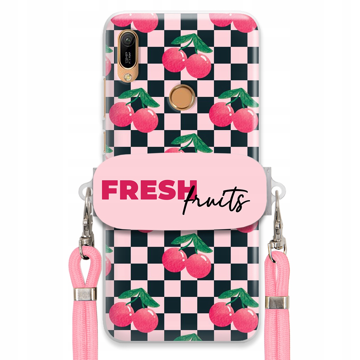 Puzdro pre Huawei Y6s Vodítko Pink Crossbody Šachovnicový držiak Fresh Fruits
