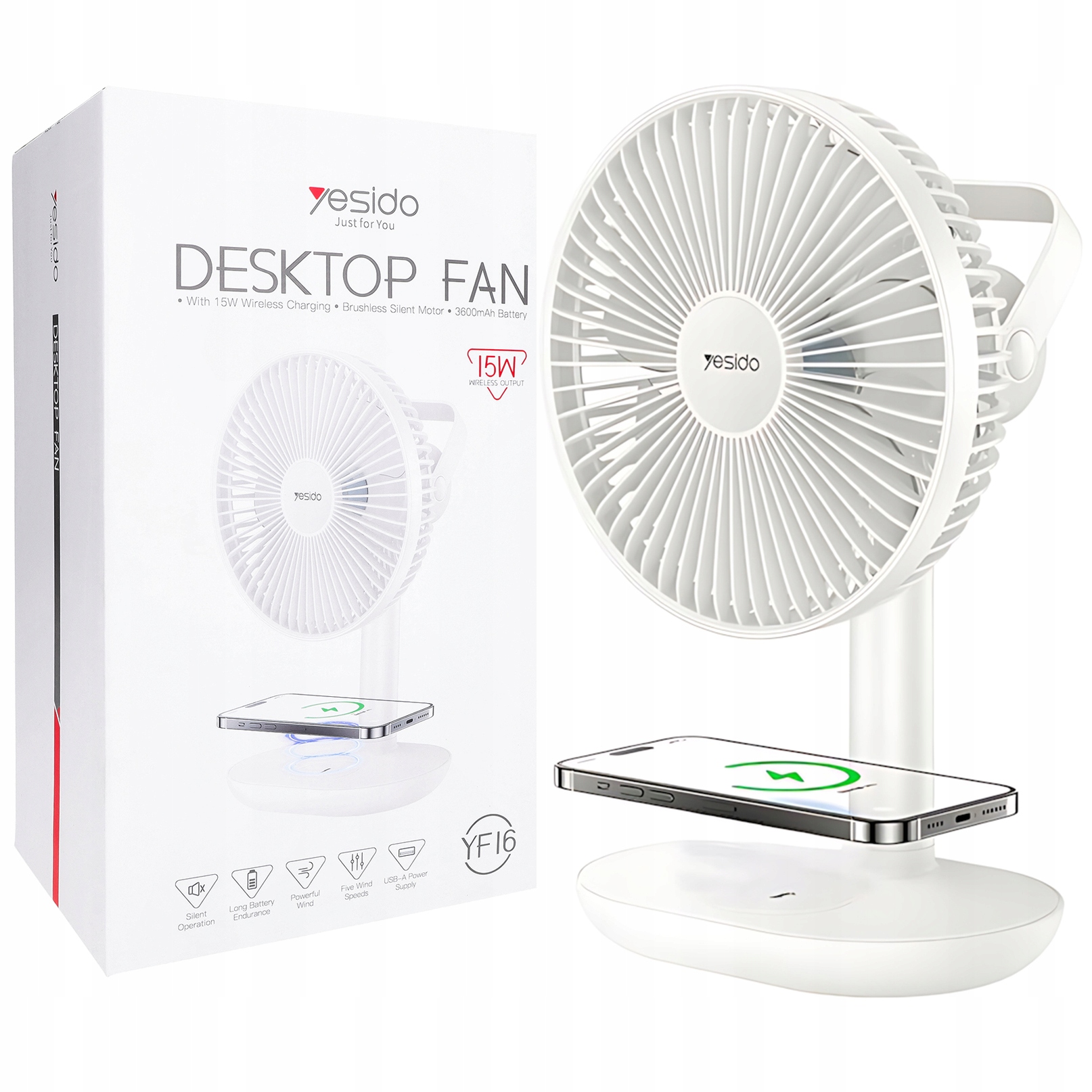 Větráček Yesido, stolní ventilátor nabíječka na telefon