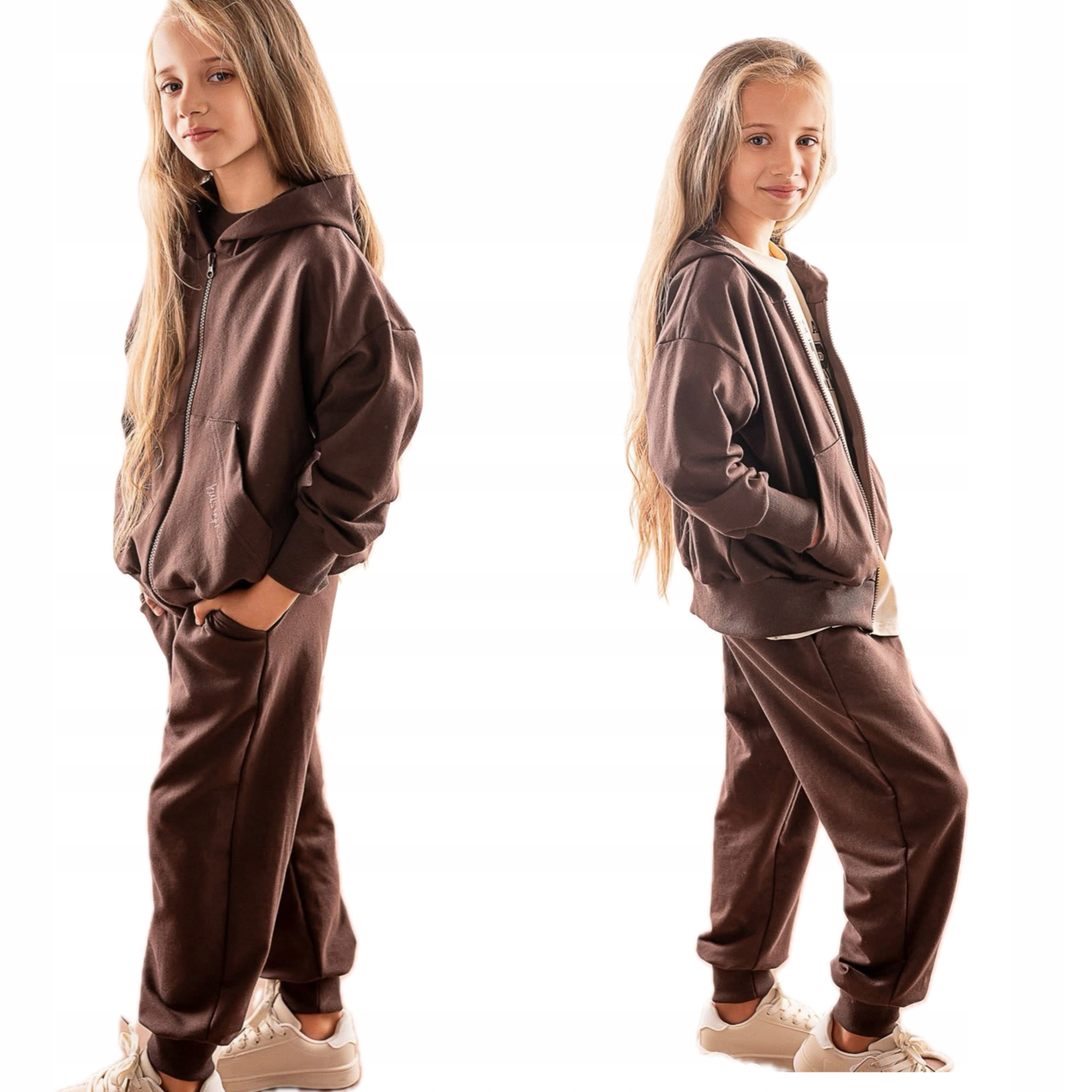134 Dres komplet dziewczęcy bluza kaptur rozpinana spodnie czekoladowy Kiz