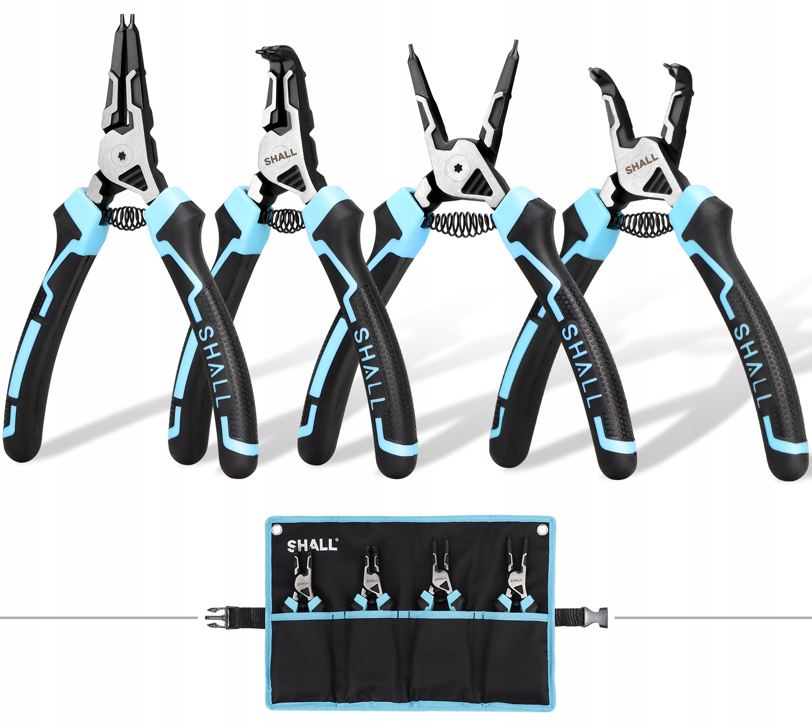 Sada kleští Shall na pojistné kroužky, 4dílná sada kleští na pojistné kroužky pro vysoké zatížení, 7"