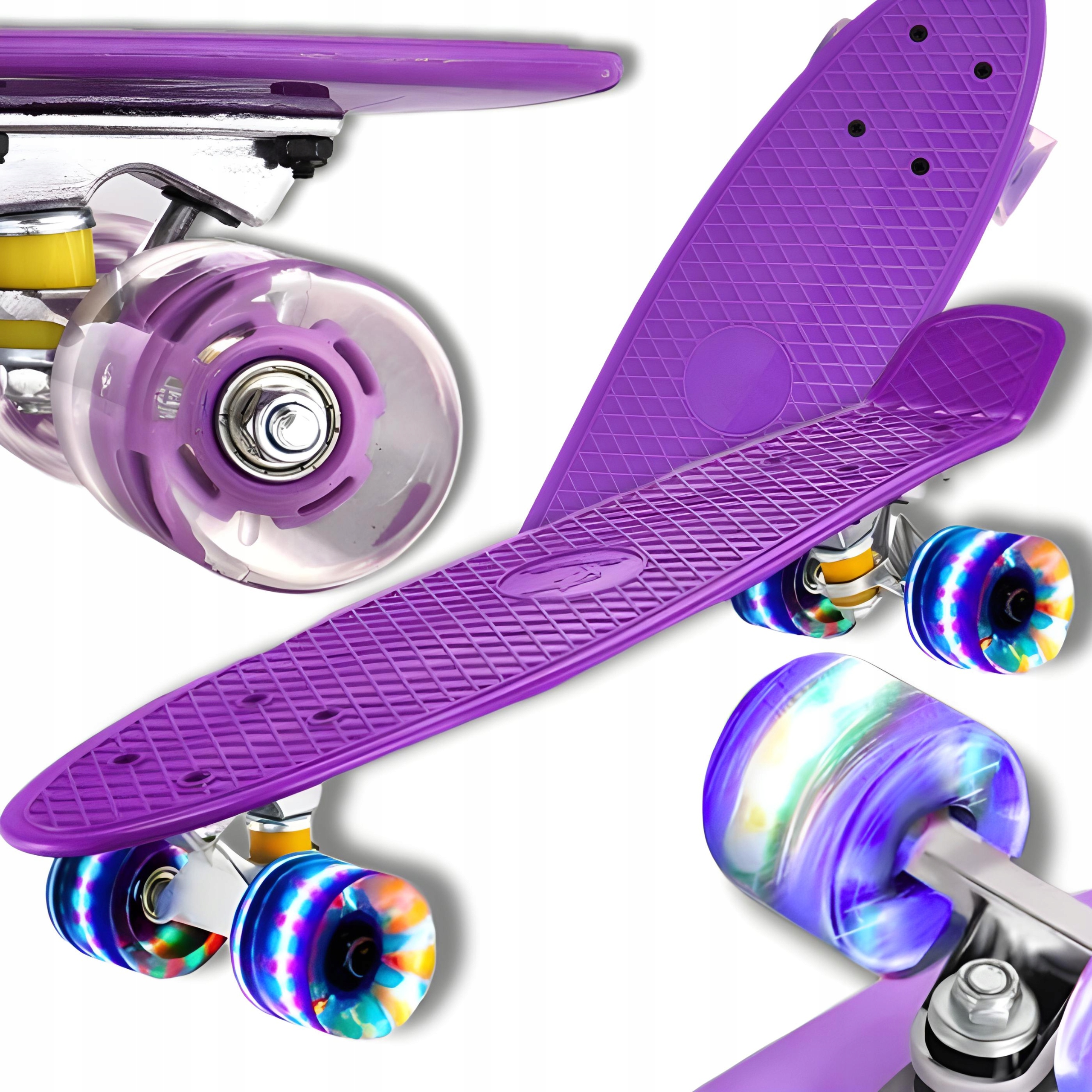 FISZKA DESKOROLKA DLA DZIECI ŚWIECĄCE KOŁA LED 56CM RGB PREZENT FIOLETOWA