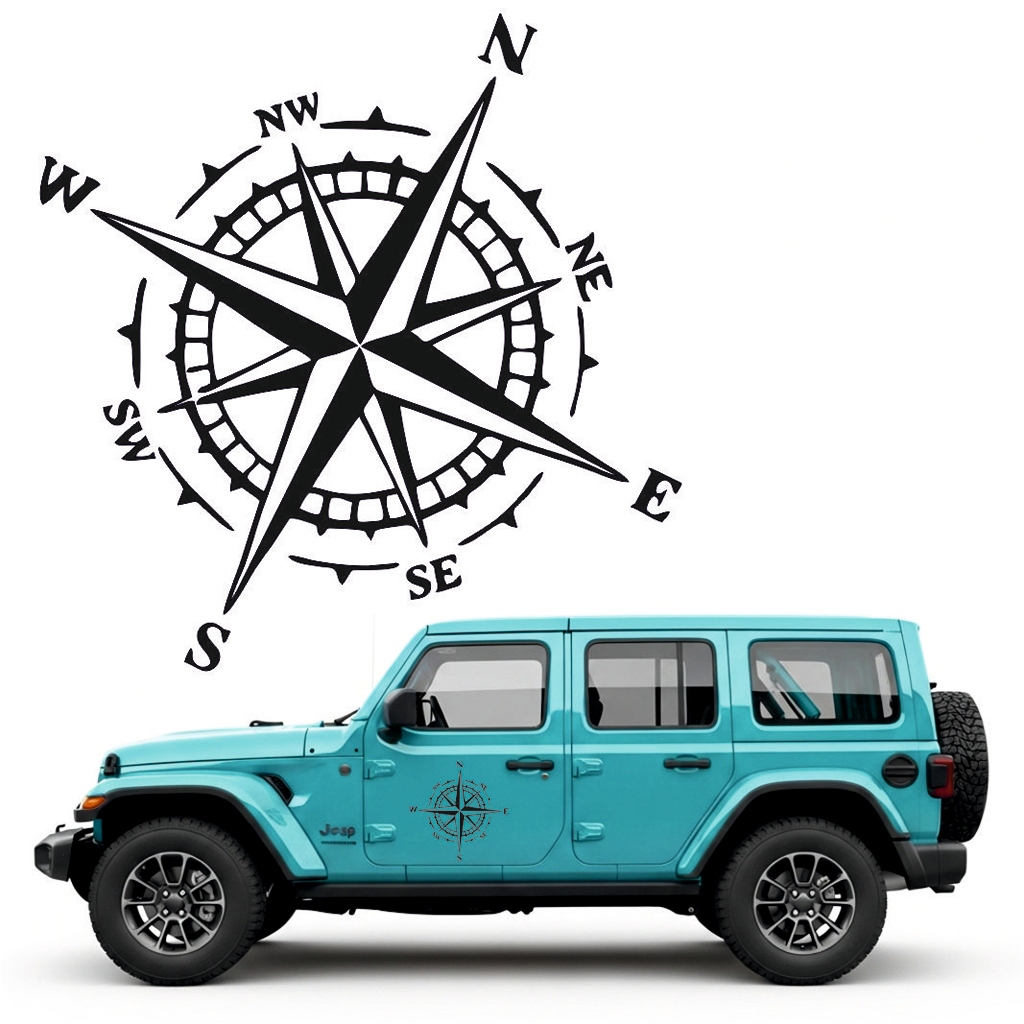 Naklejka na samochód auto Kompas Róża Wiatrów 4X4 Offroad Jeep 30 x 30 cm