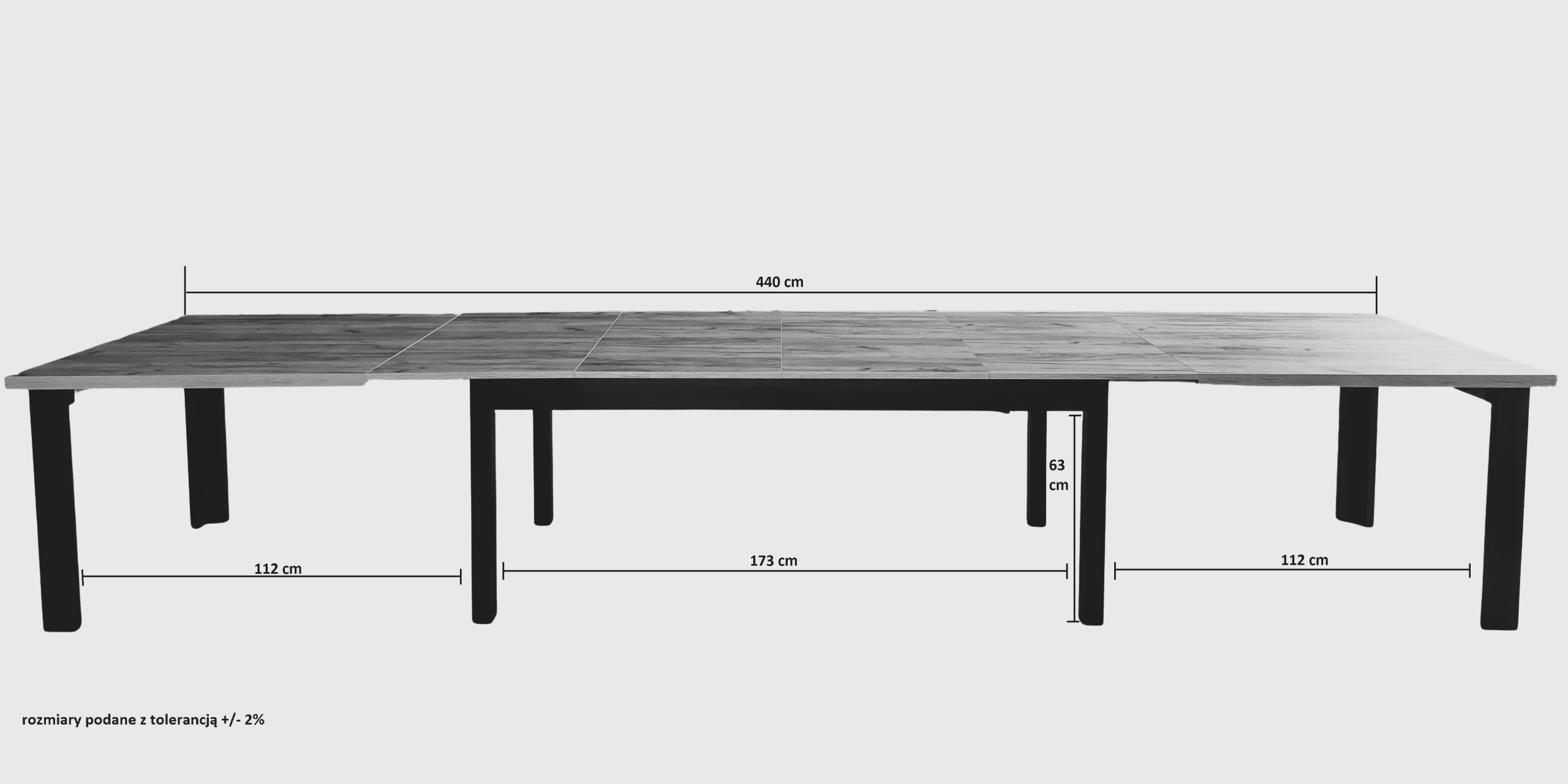 STÓŁ XL na 8 nogach 200x100 ROZKŁADANY do 440 cm DĄB KRAFT CRAFT + CZARNY Kolor blatu dąb craft