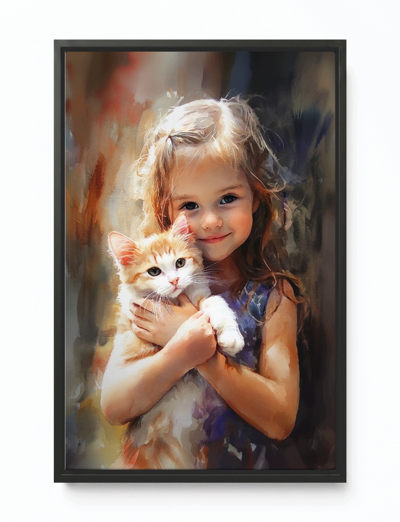 Obraz Rám Americký Box Dítě Dívka Kočka Kotě Portrét 40x60