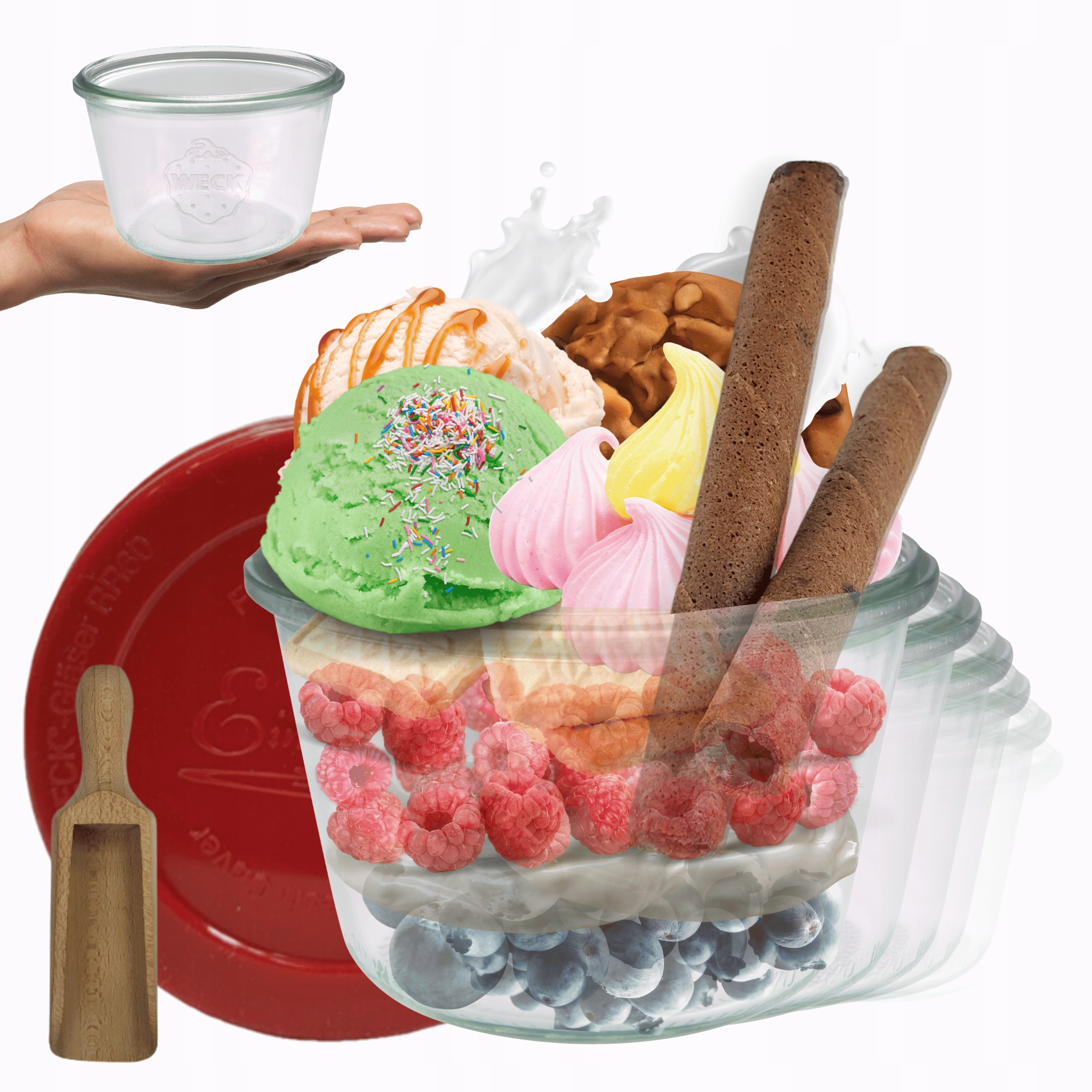 Poháre Weck 370 ml Mold žiaruvzdorné silikónové veko 6ks odmerka