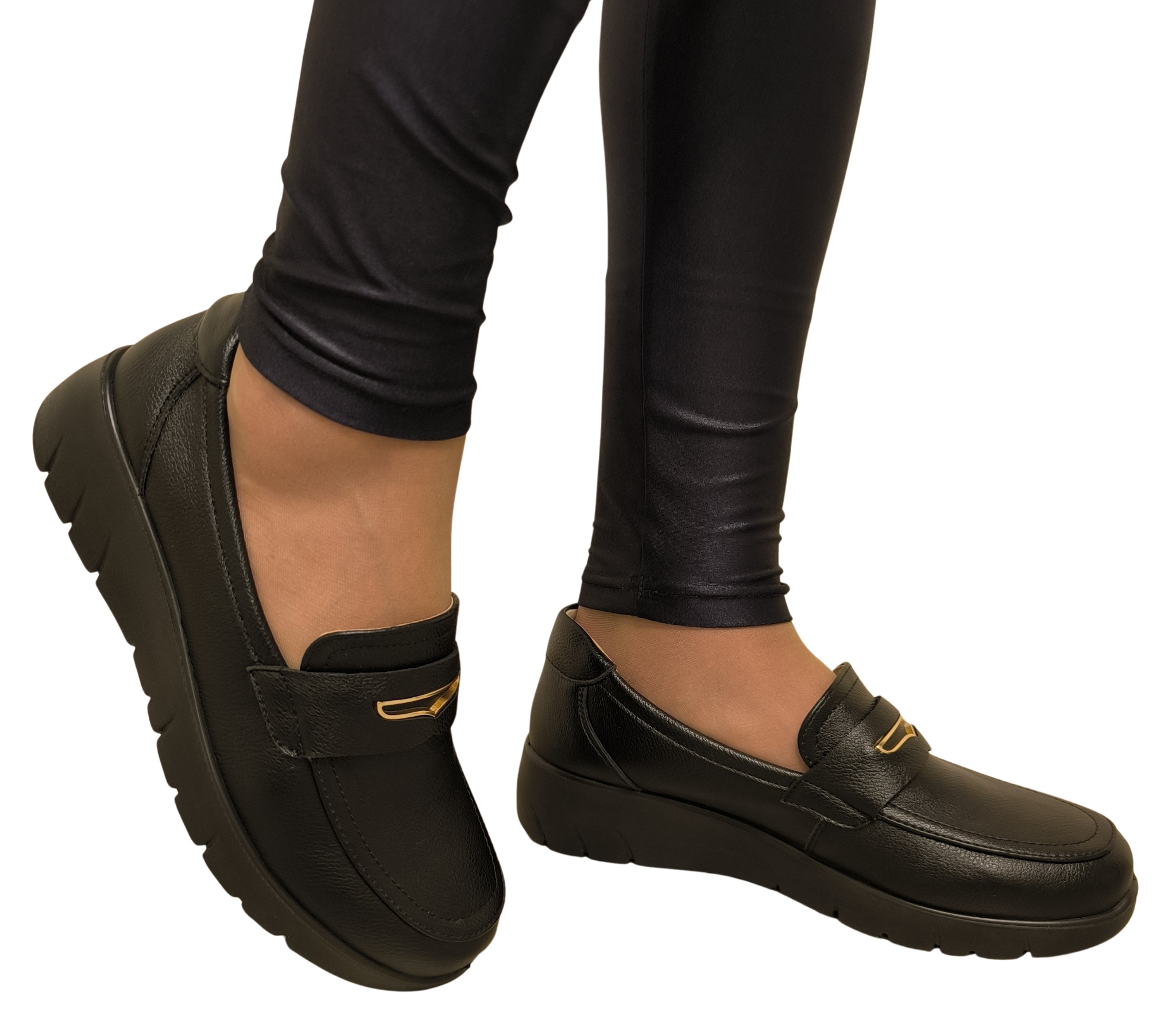 Czarne Mokasyny Półbuty Na Szeroką Stopę "babcia" Wkładka Skóra Naturalna