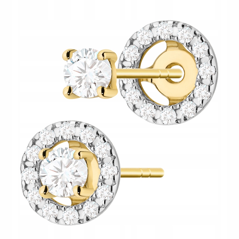 Złote Kolczyki pr. 585 Sztyft Kółka z Diamentami Laboratoryjnymi 0,32ct