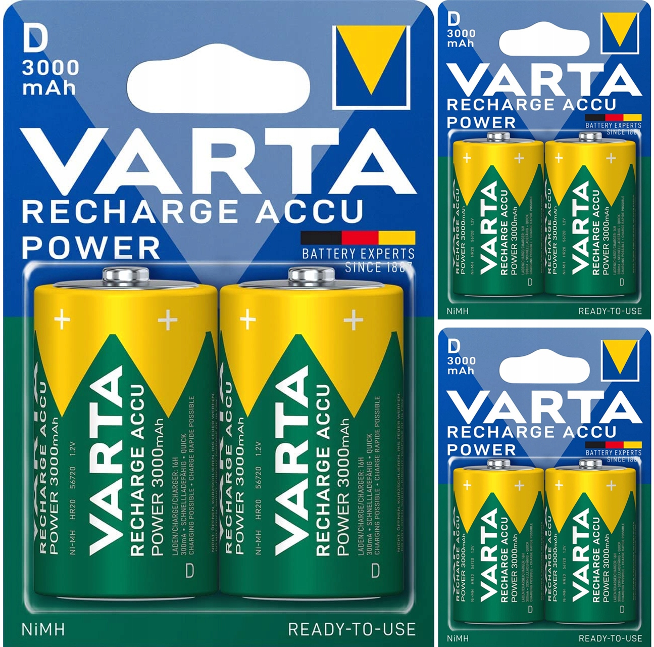 6X Akumulátory Varta R20 3000mAh Baterie Ready2Use Ni-MH Pro Rádio Hodinek