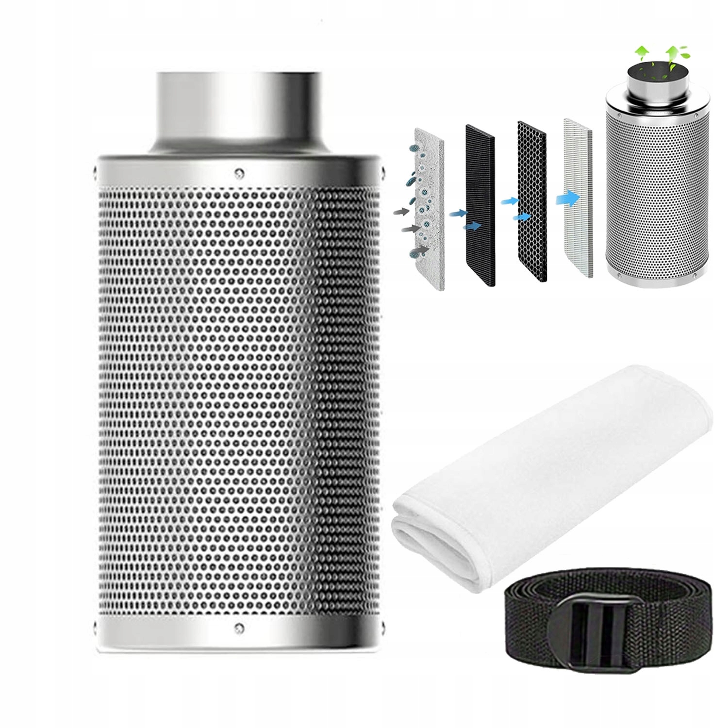 Kanálový uhlíkový filtr 4" X 12" pro skleníky a domy proti zápachu 203 Cfm