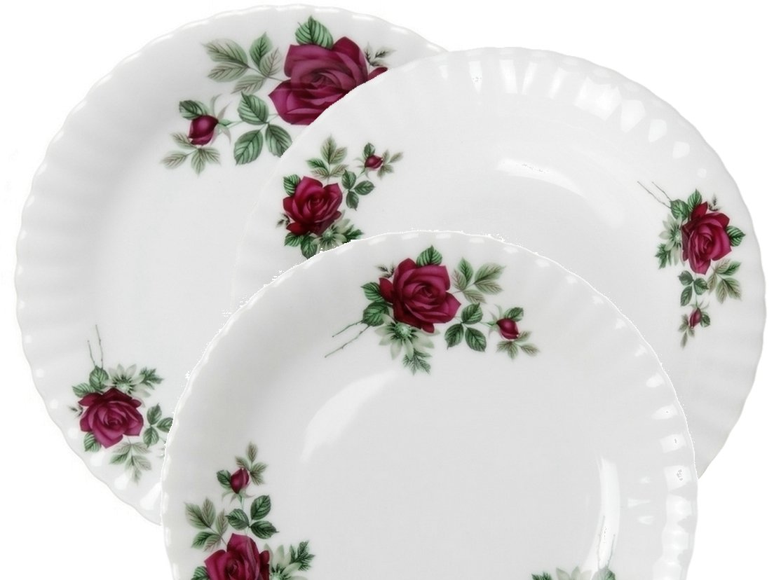 B826 Serwis Obiadowo-kawowy 6/30 B826 Bordowa Róża Iwona Porcelana Chodzież