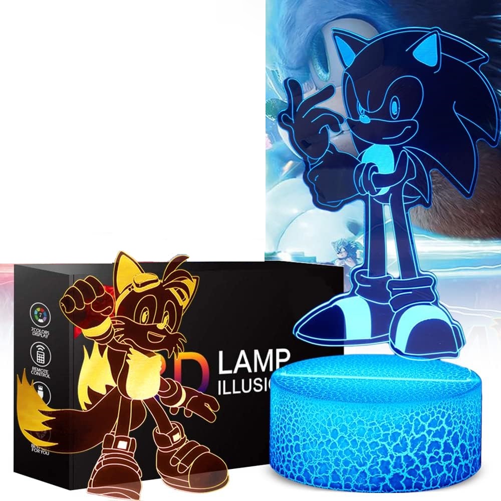 Lampka nocna LED 3D SONIC hologram 2xpanele ŚWIATŁO LED DEKORACJA USB PILOT Płeć chłopcy dziewczynki
