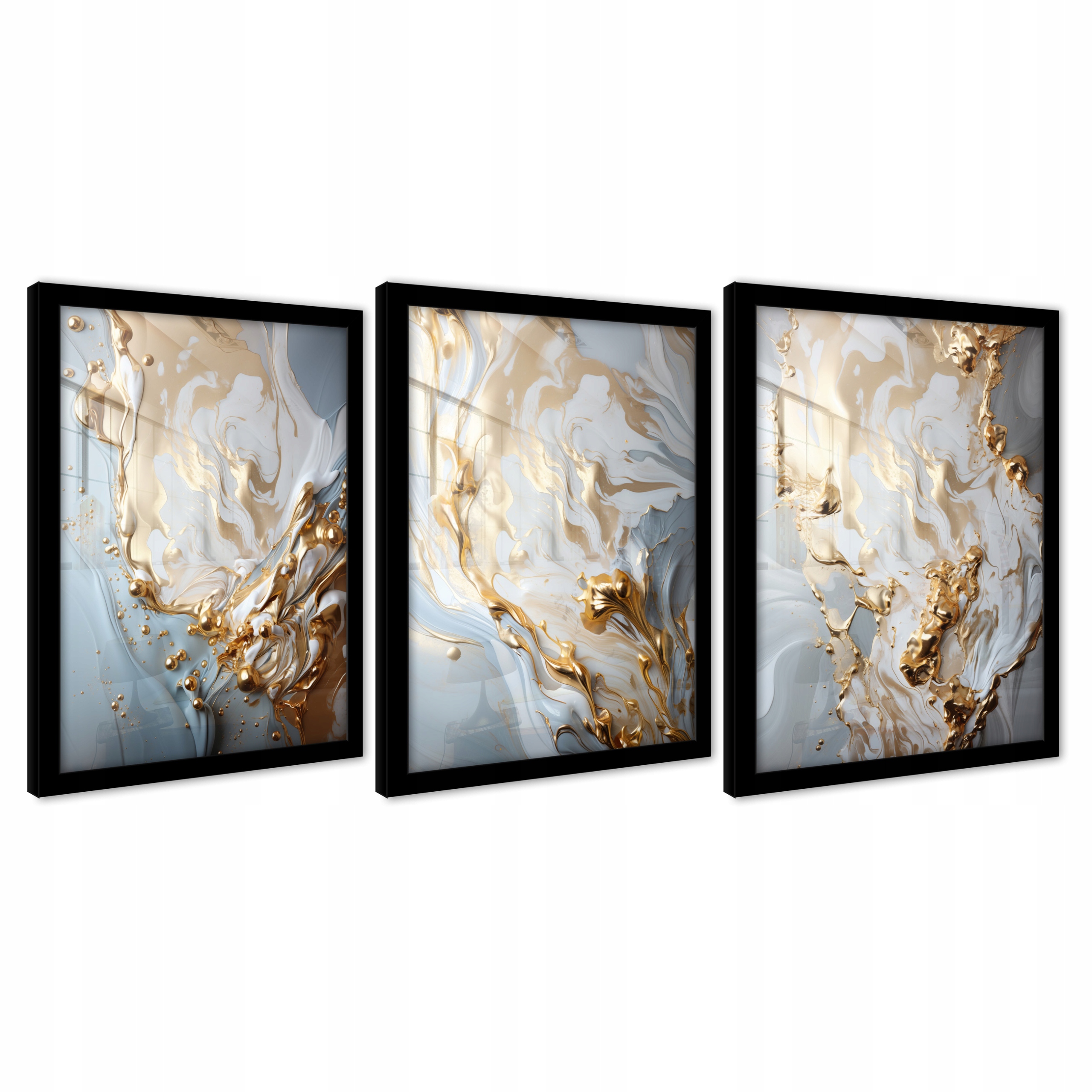 Plagáty Mramor Zlato Šedý Na Stenu Rám Obrazy Tryptyk 3 Časti 103x219