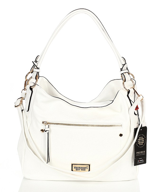 MONNARI Piękna pakowna biała torebka na ramię Kieszonki Rączki + pasek