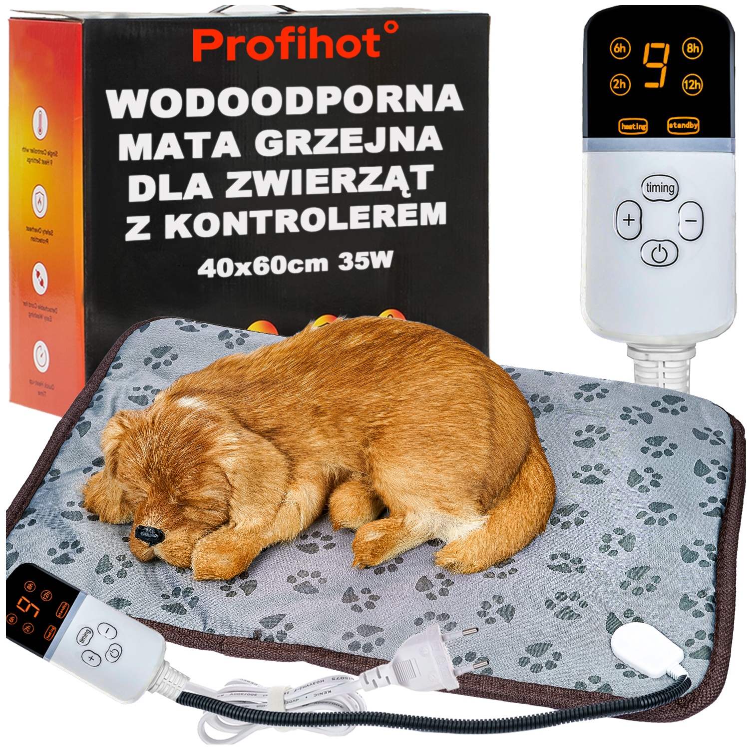 Levně Velká Vyhřívací Podložka Pro Kočky Psa Budy Voděodolná S Ovladačem 40x60cm 35W